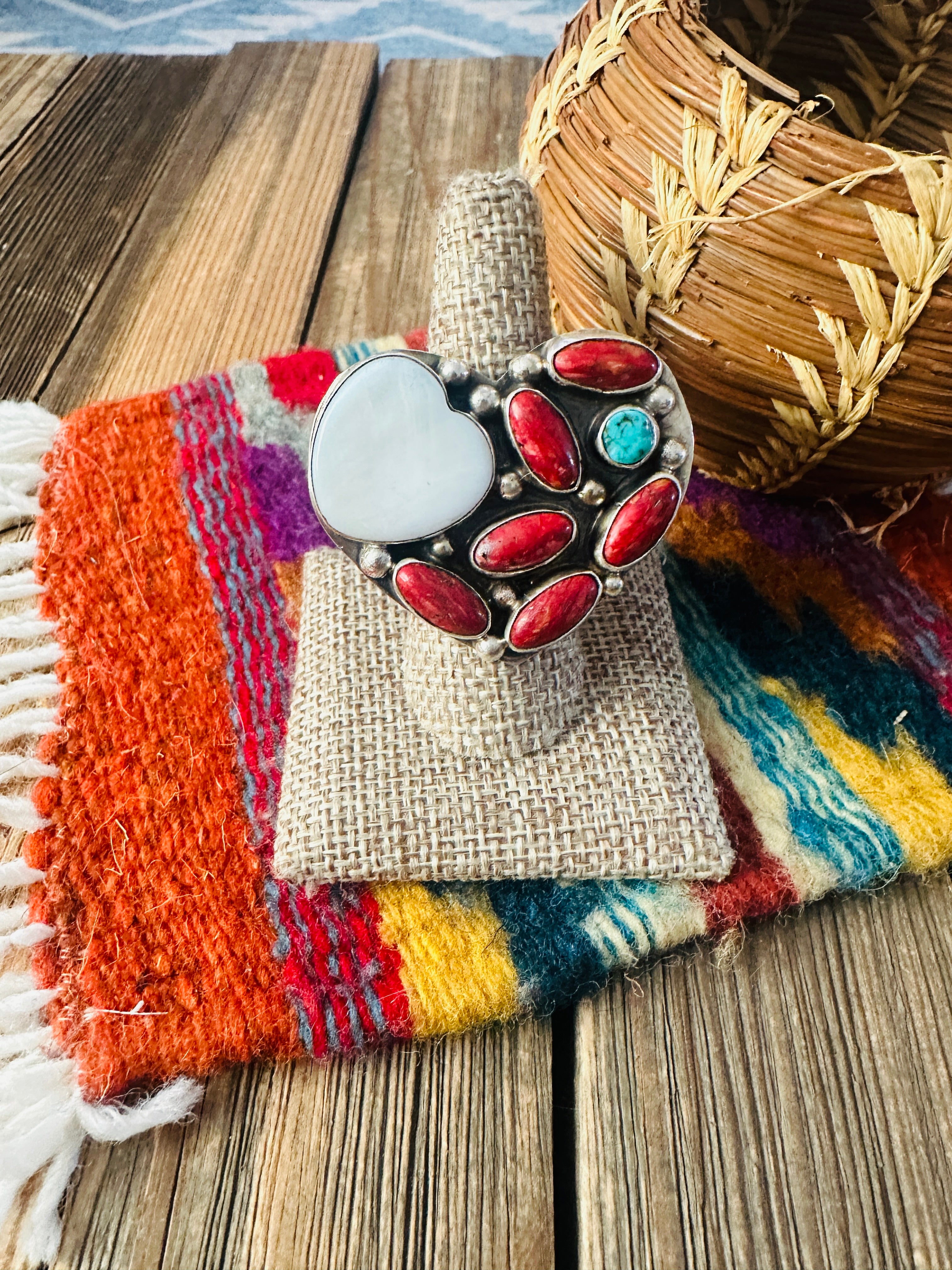 Handcrafted Multi Stone & Sterling Silver Adjustable Heart Ring by Jacqueline Silver