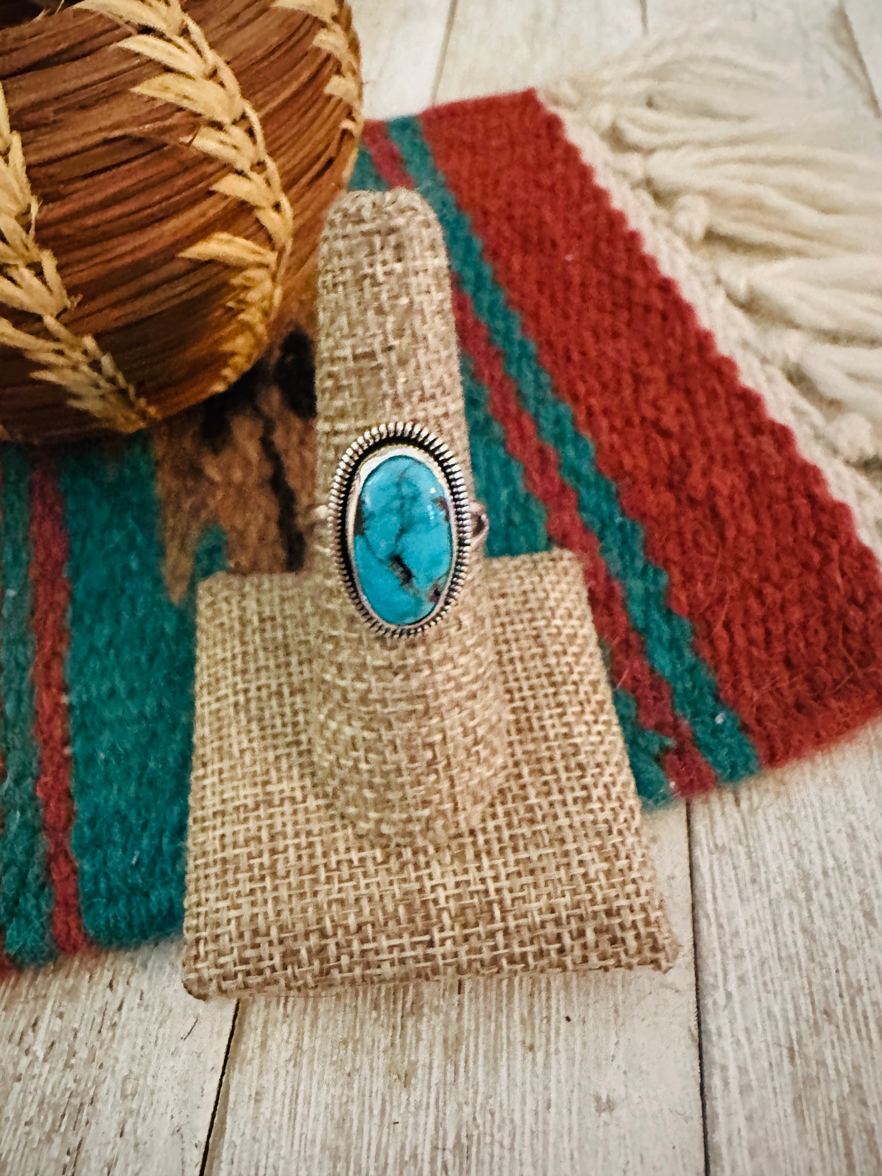 Handcrafted Sterling Silver & Turquoise Ring Size 7.25