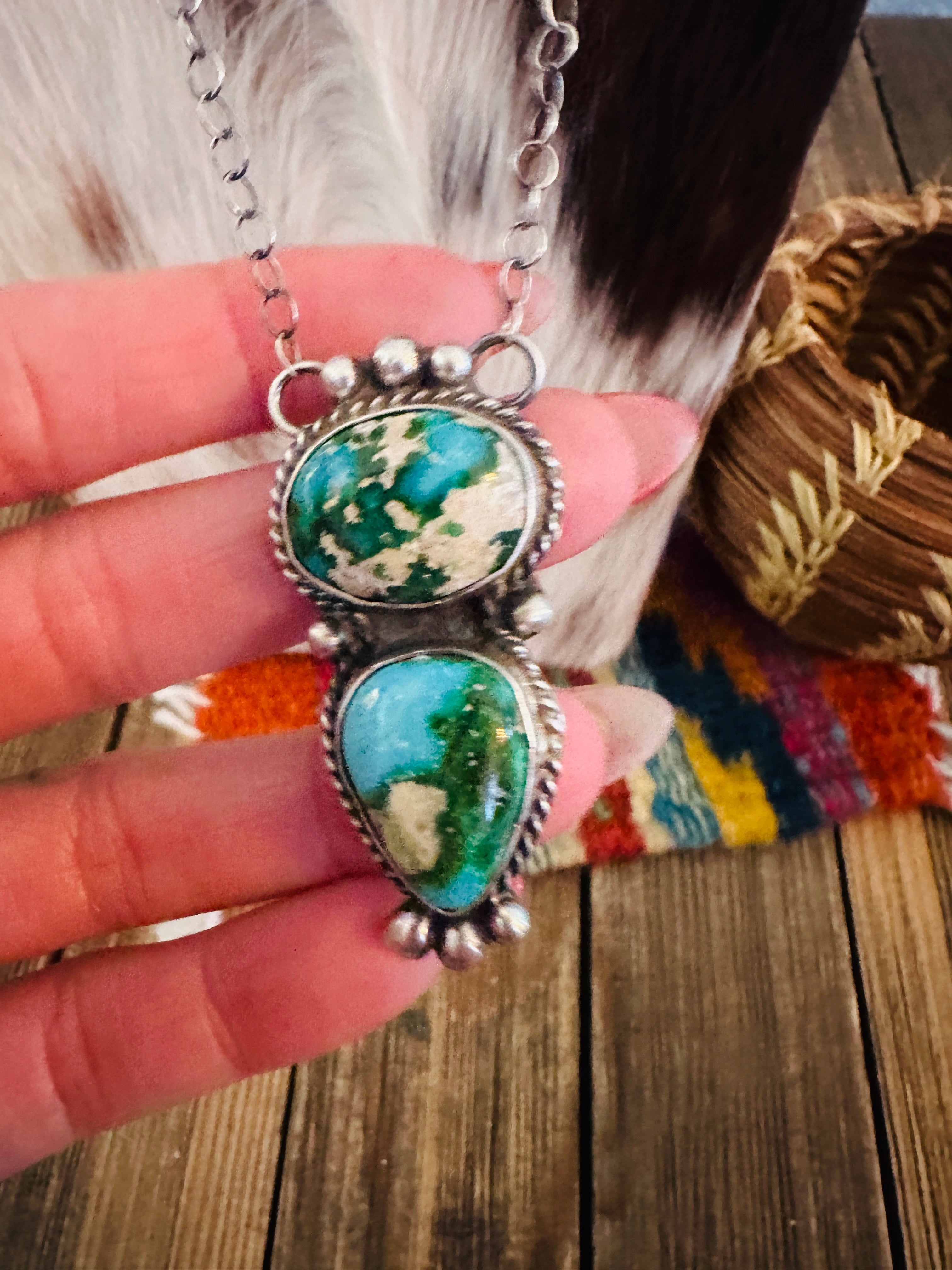 Handcrafted Sonoran Mountain Turquoise & Sterling Silver Necklace by Vicky Hicks