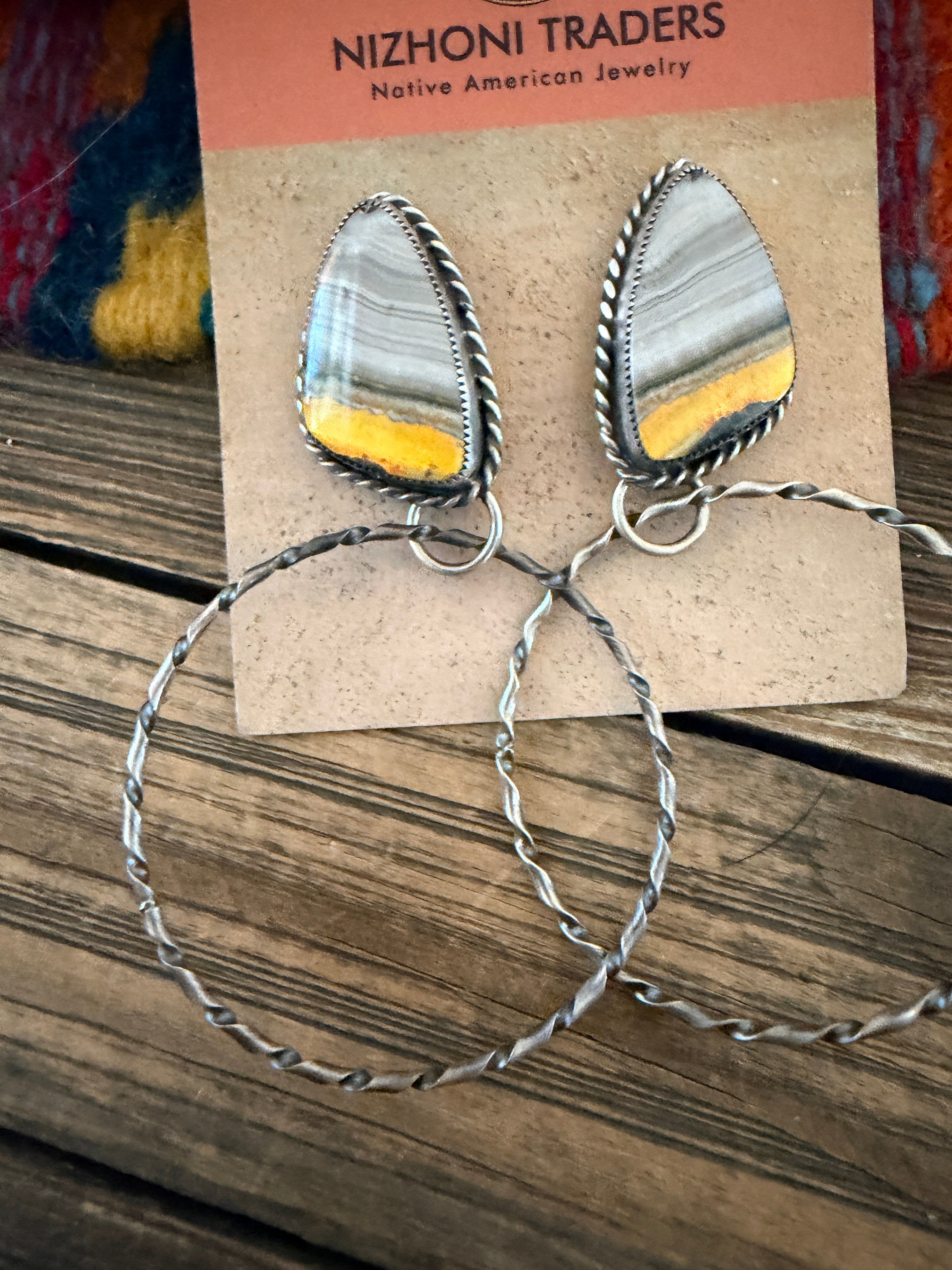 Handcrafted Bumblebee & Sterling Silver Hoop Earrings