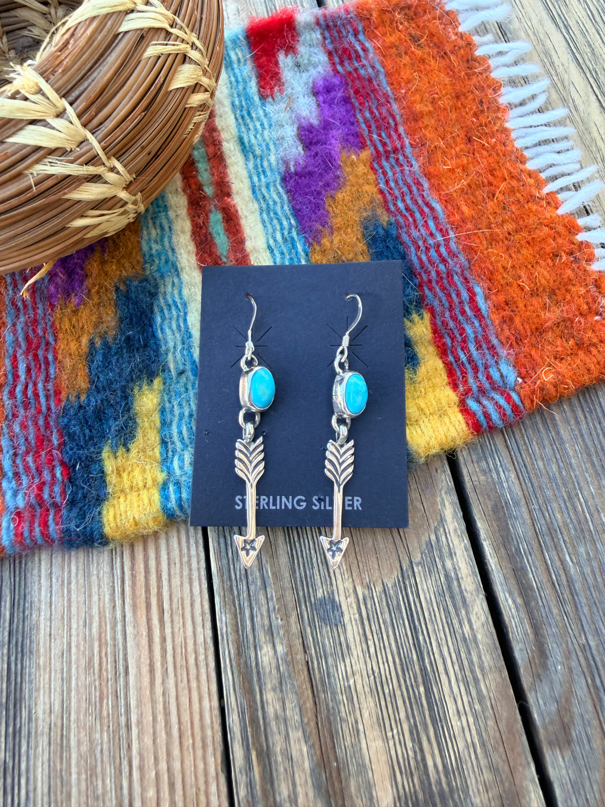 Handcrafted Sterling Silver & Turquoise Arrow Dangle Earrings by Alice Jobnson