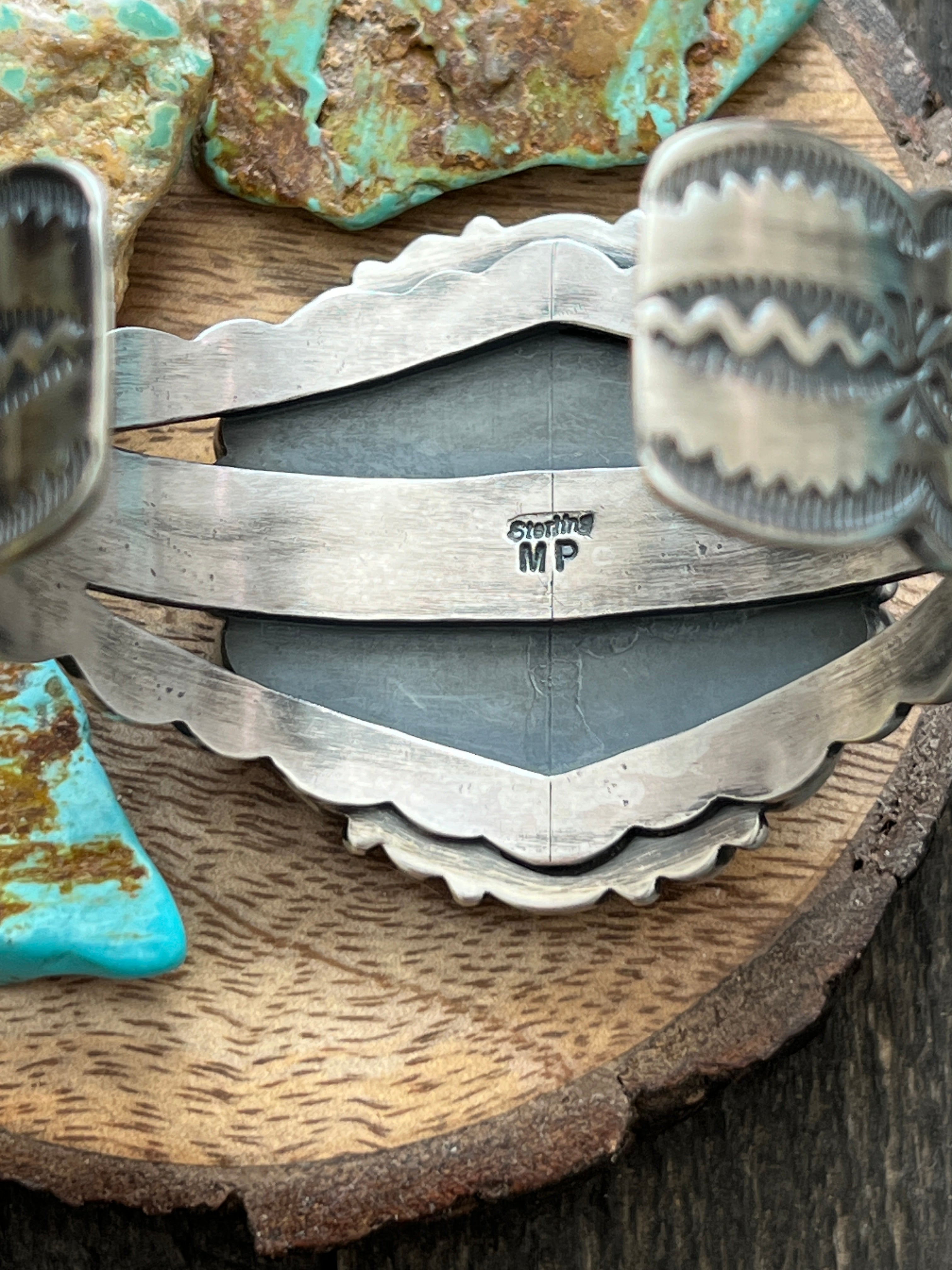 Handcrafted Sterling Silver Electric Rainbow Sonoran Turquoise and Spiny Oyster Cluster Cuff Bracelet by Murphy Platero