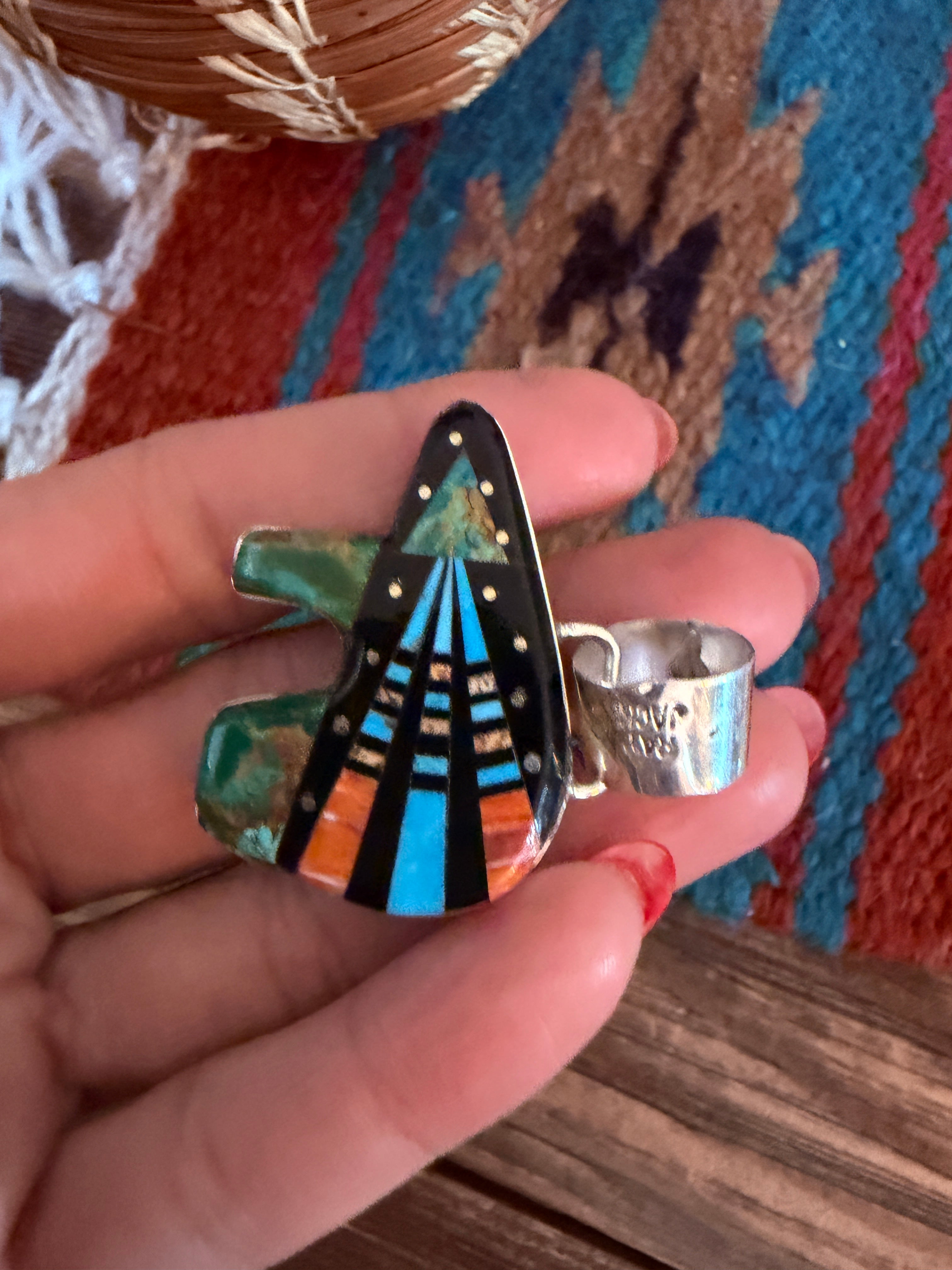 Handcrafted Sterling Silver and Multi Stone Inlay Bear Pendant by Ray Jack