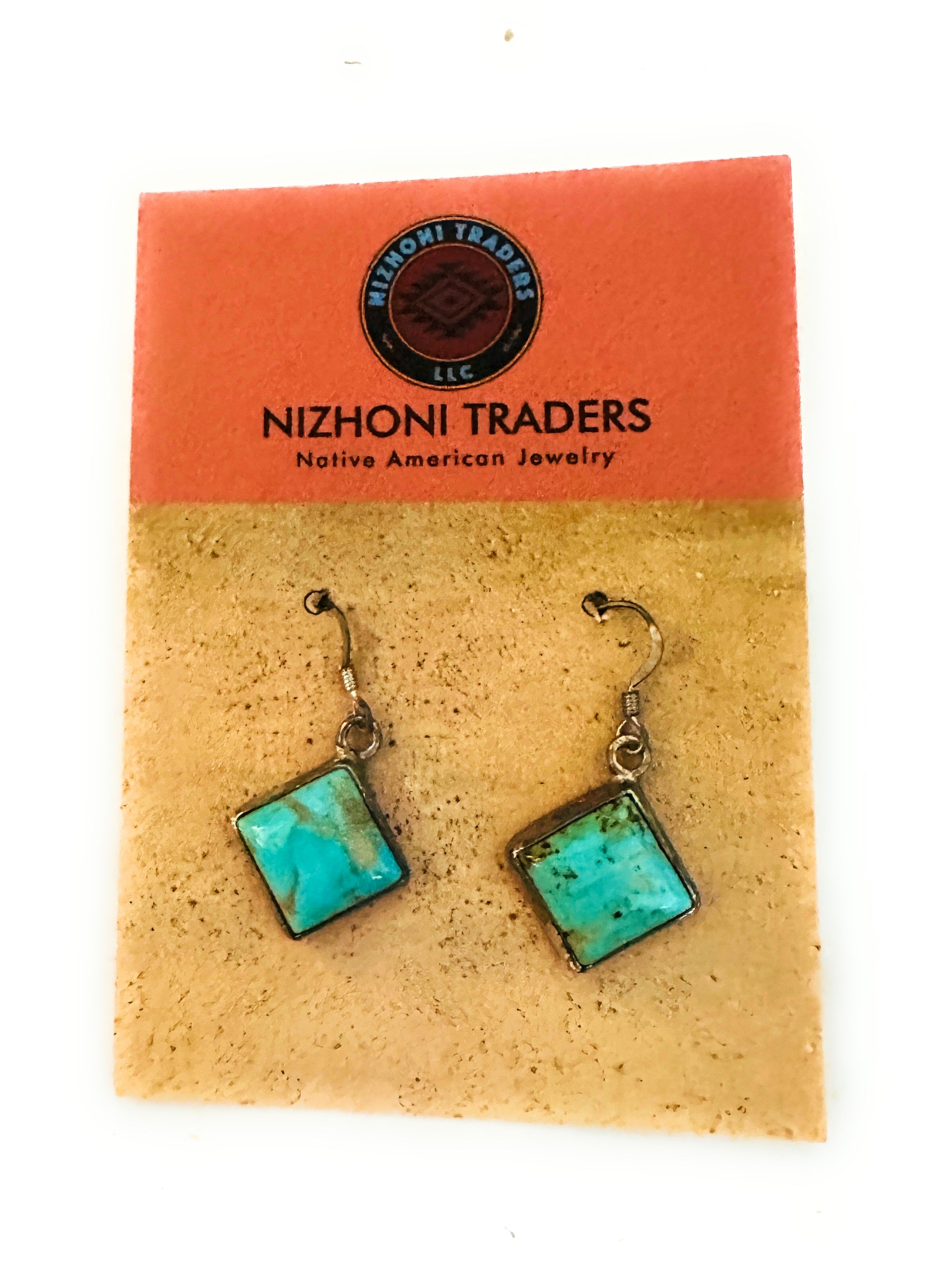 Navajo Turquoise and Sterling Silver Square Dangle Earrings