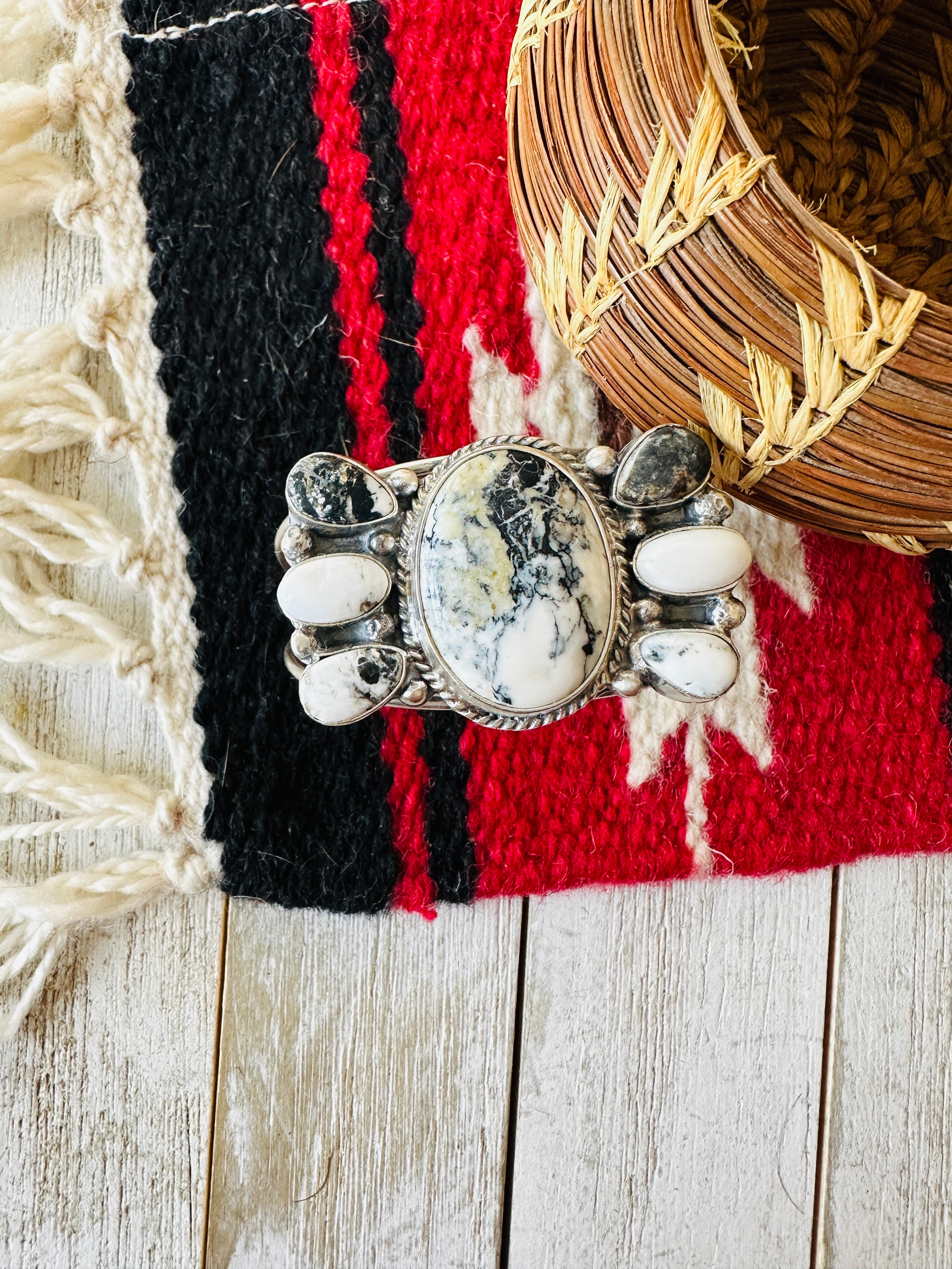 Navajo Sterling Silver & White Buffalo Cuff Bracelet