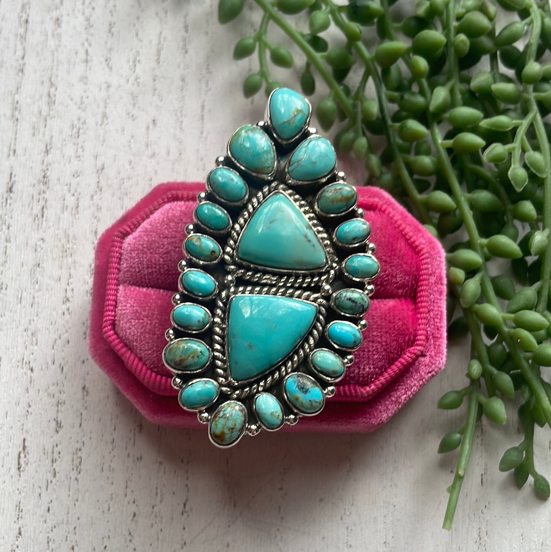 Nizhoni Handmade Turquoise & Sterling Silver Adjustable Statement Ring