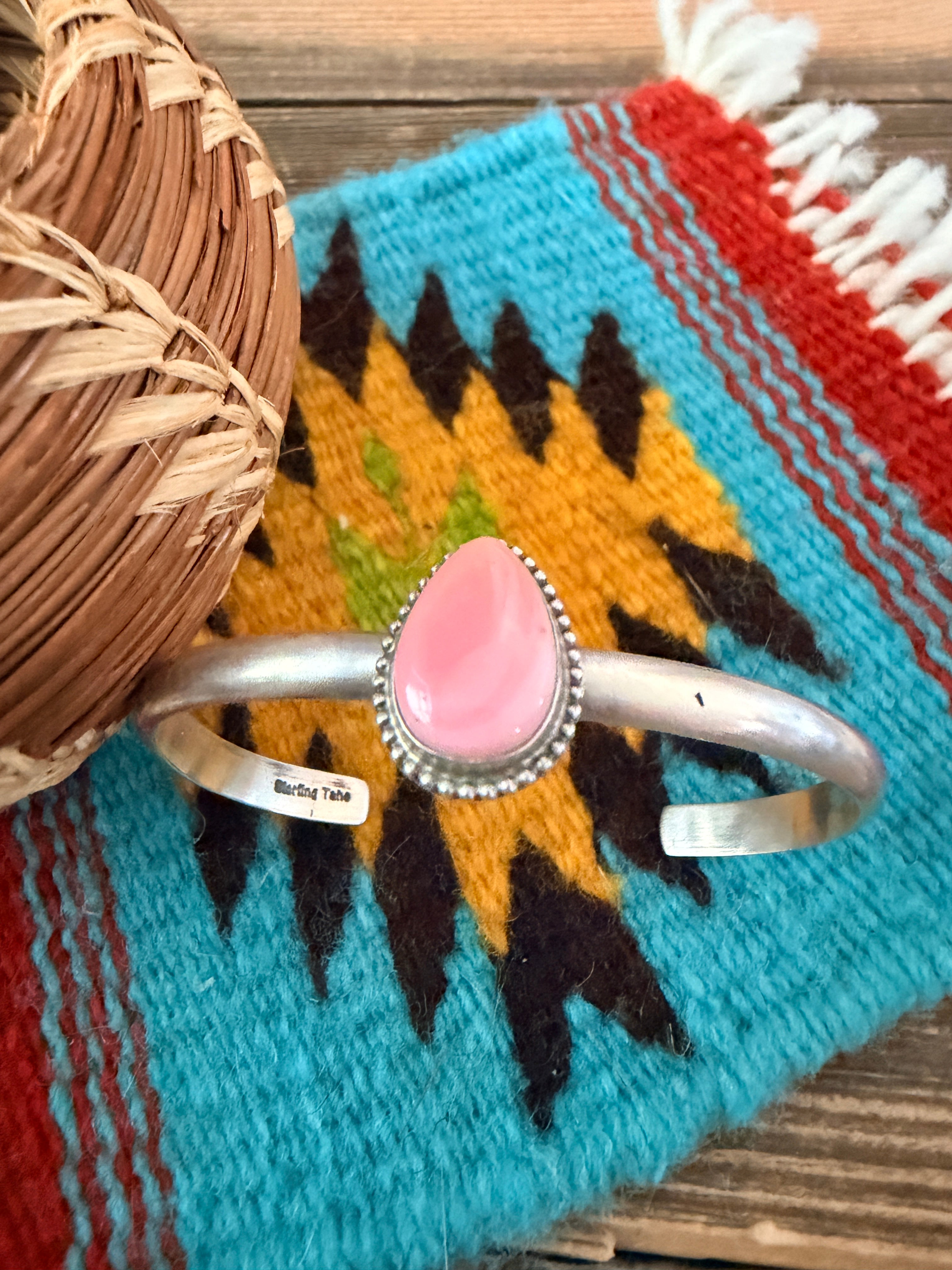 Handcrafted Queen Pink Conch & Sterling Silver Cuff Bracelet