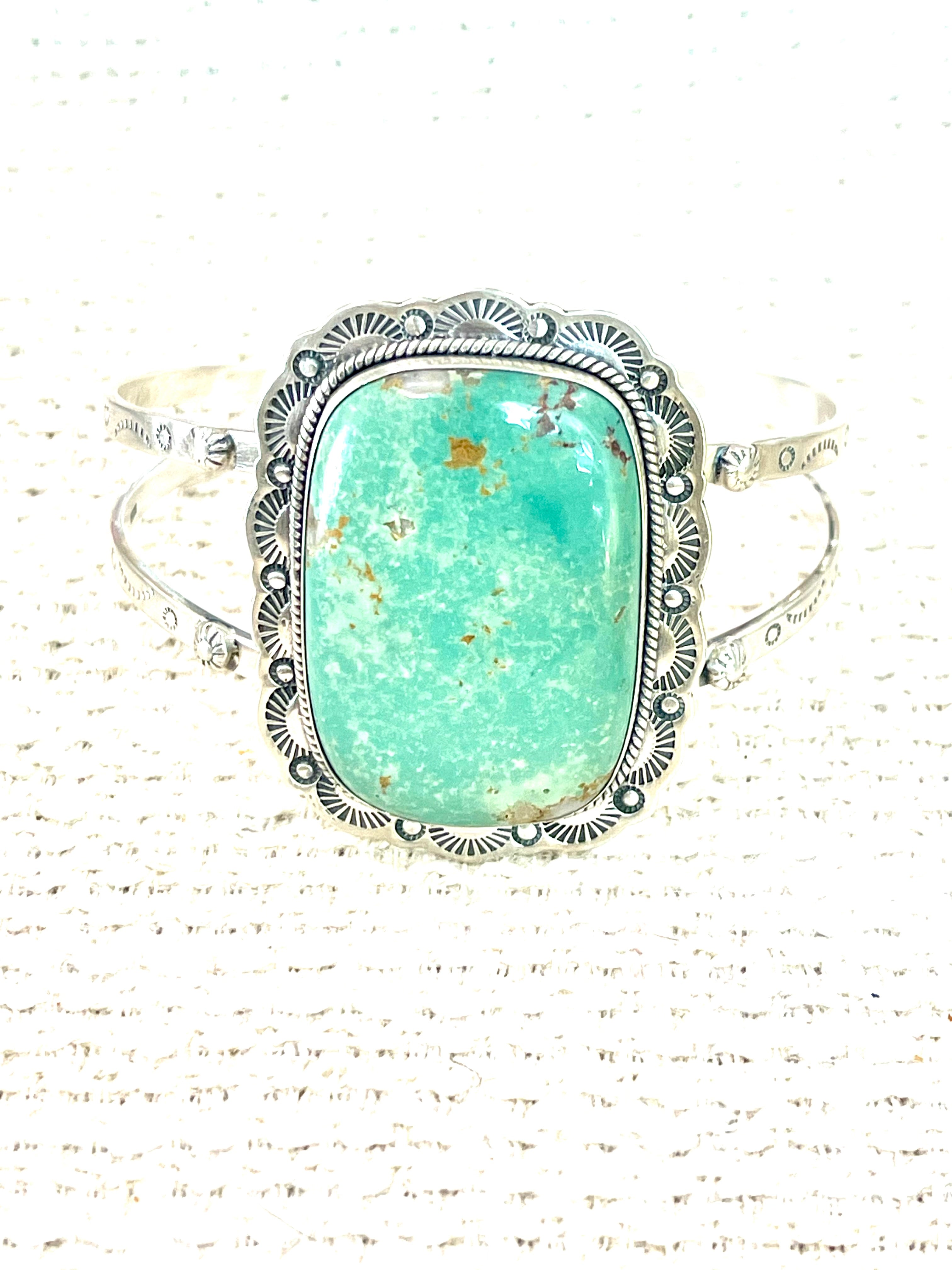 Gorgeous Handmade Sterling Silver & Royston Turquoise Cuff Bracelet