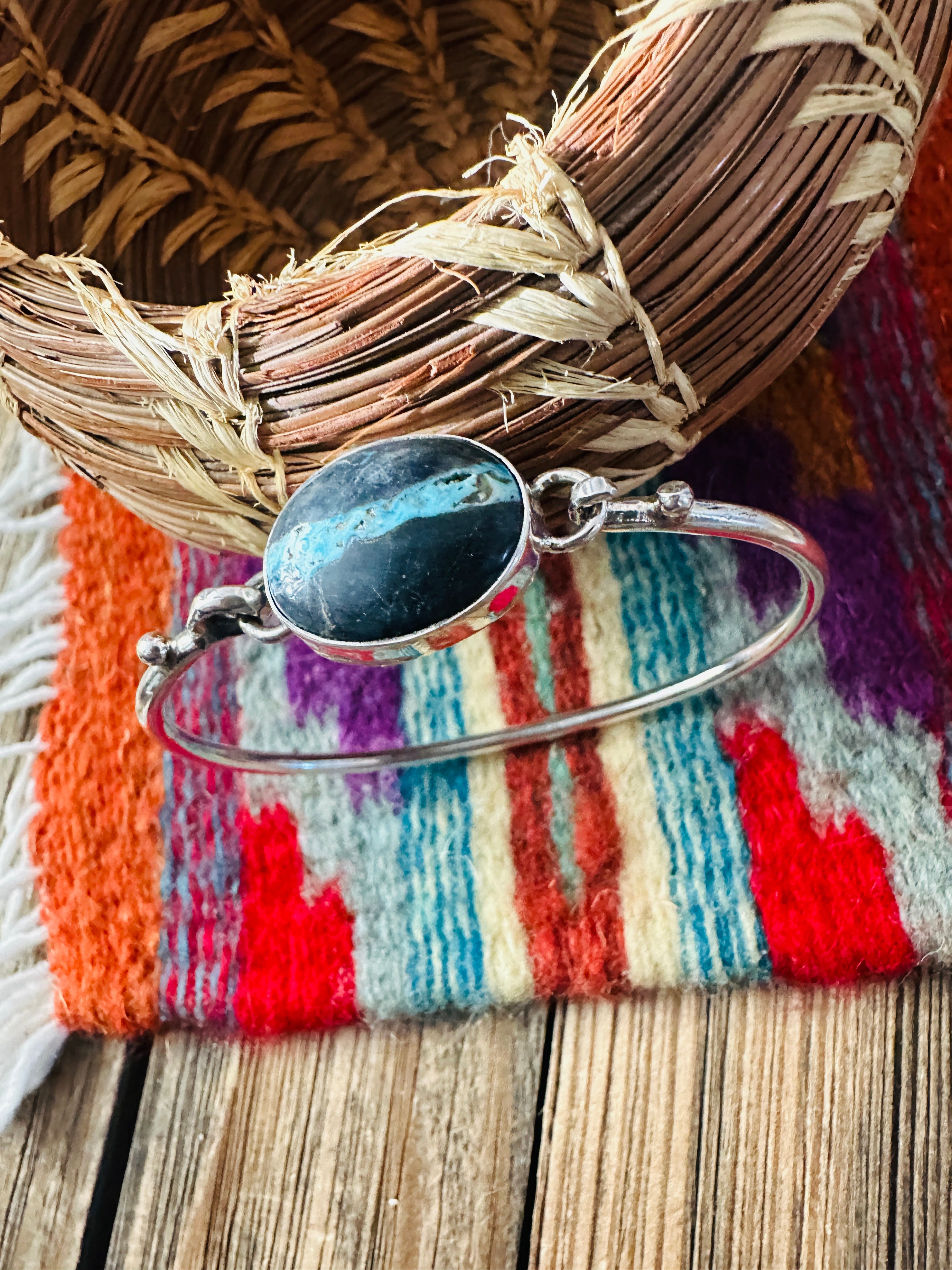 Handcrafted Turquoise & Sterling Silver Hinged Bangle Bracelet