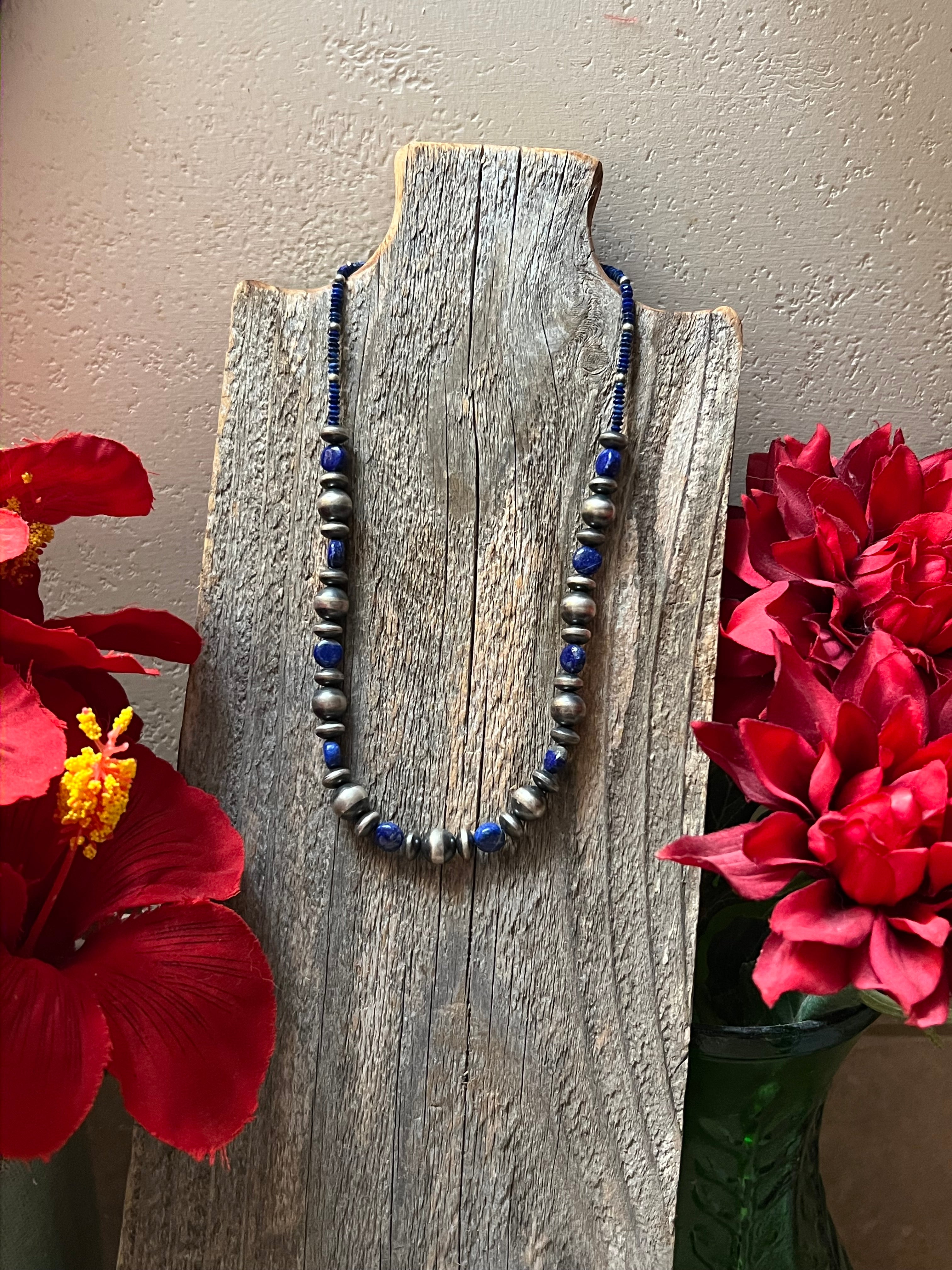 Handmade Lapis & Sterling Silver Beaded Necklace