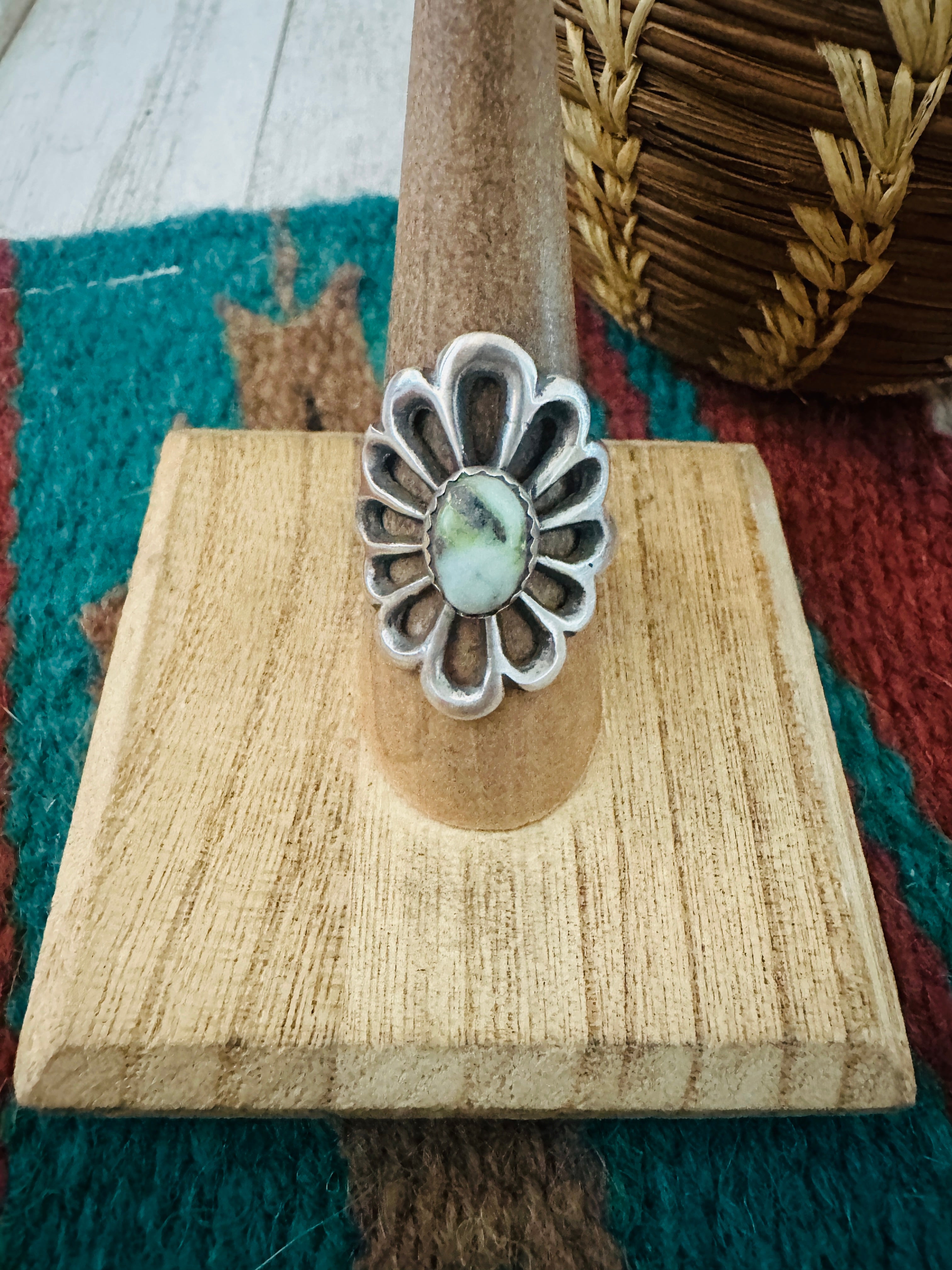 Navajo Sterling Silver & Palomino Turquoise Flower Ring