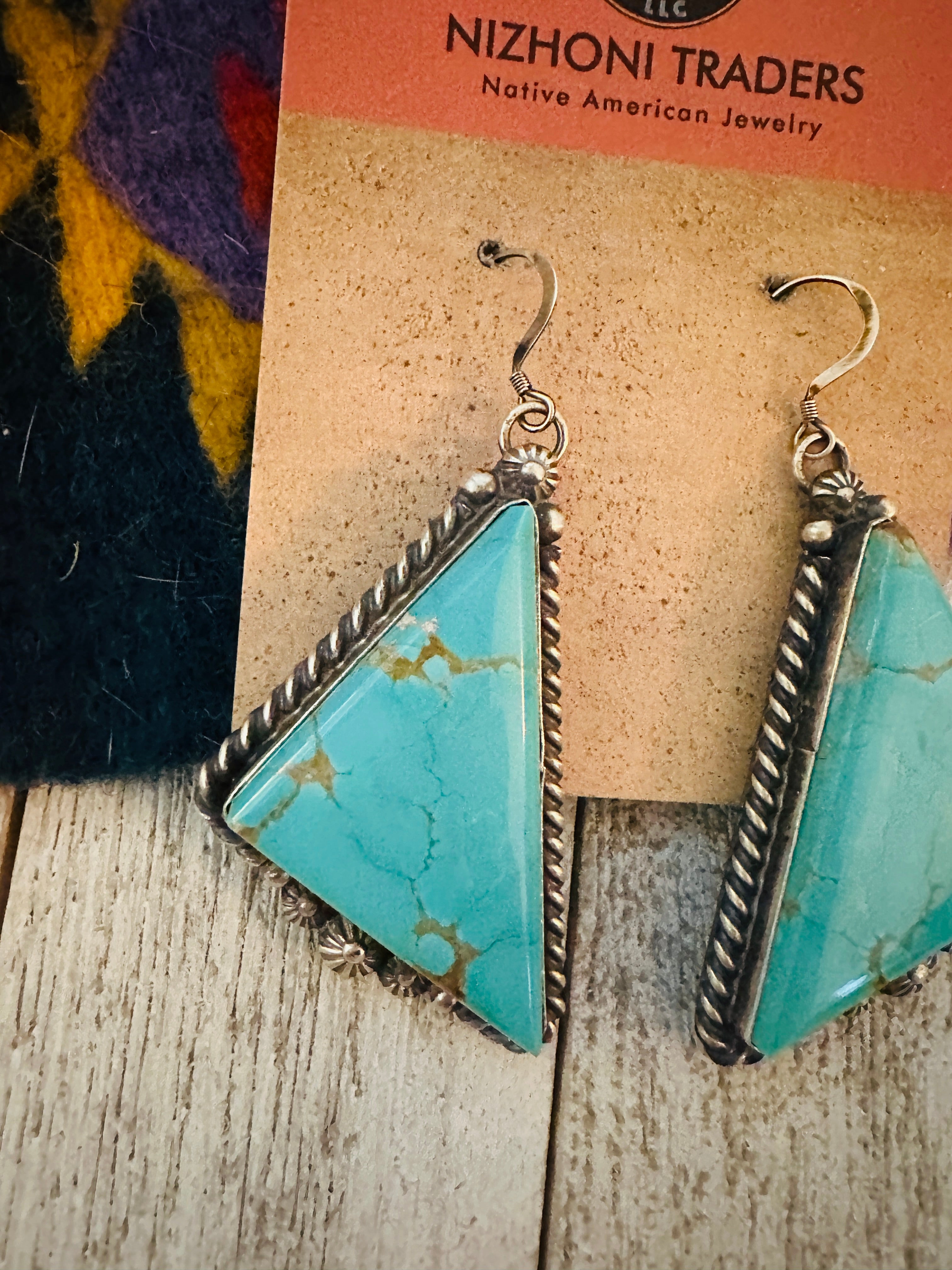 Navajo Number 8 Turquoise And Sterling Silver Dangle Earrings