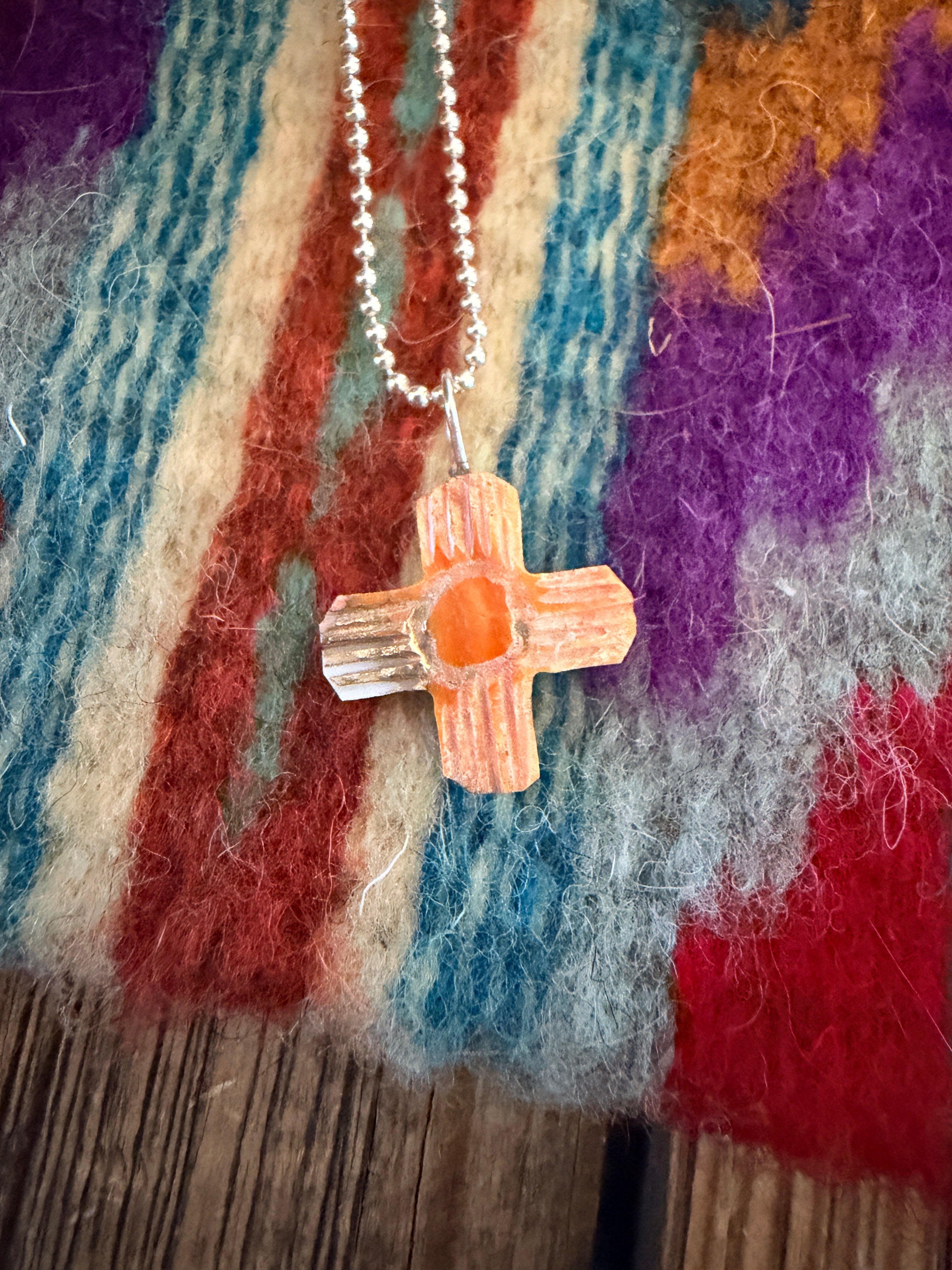 Hand Carved Spice Cross Pendant