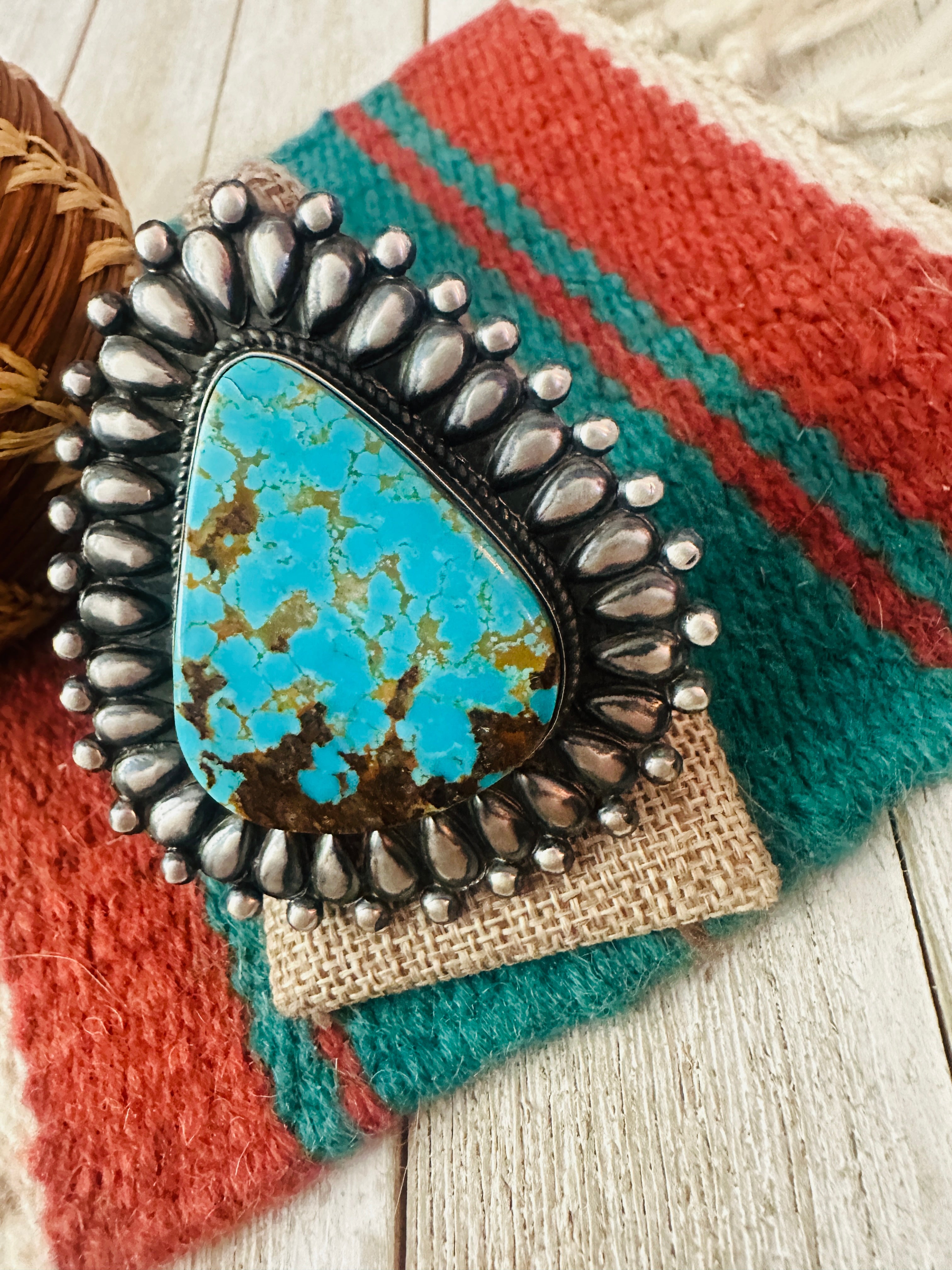 Handcrafted Turquoise & Sterling Silver Adjustable Ring by Marcus Chavez