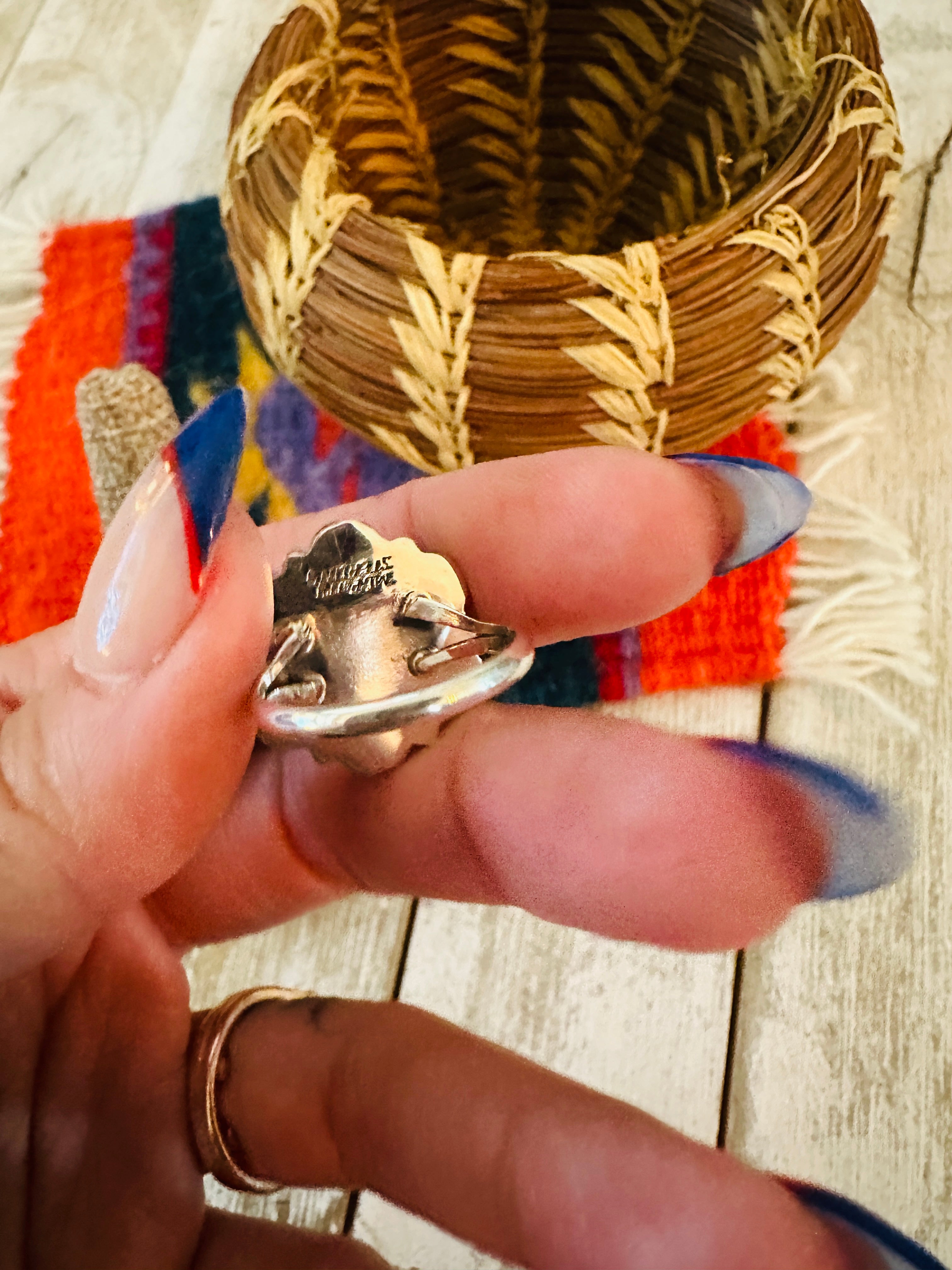 Handcrafted Turquoise & Sterling Silver Cluster Ring Size 6