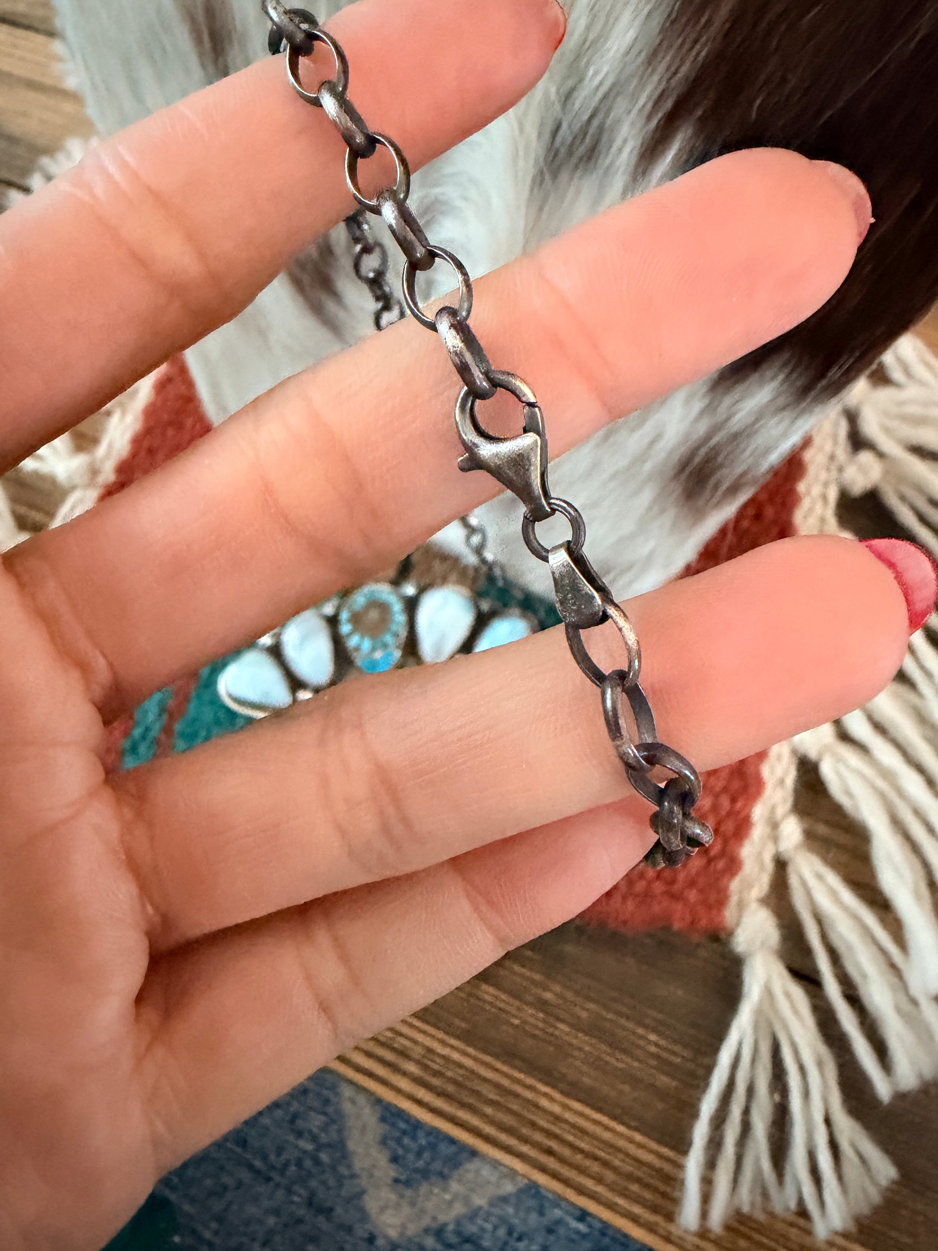 Handmade Sterling Silver, Larimar & Ammonite w/ Shattuckite Inlay Necklace Necklace
