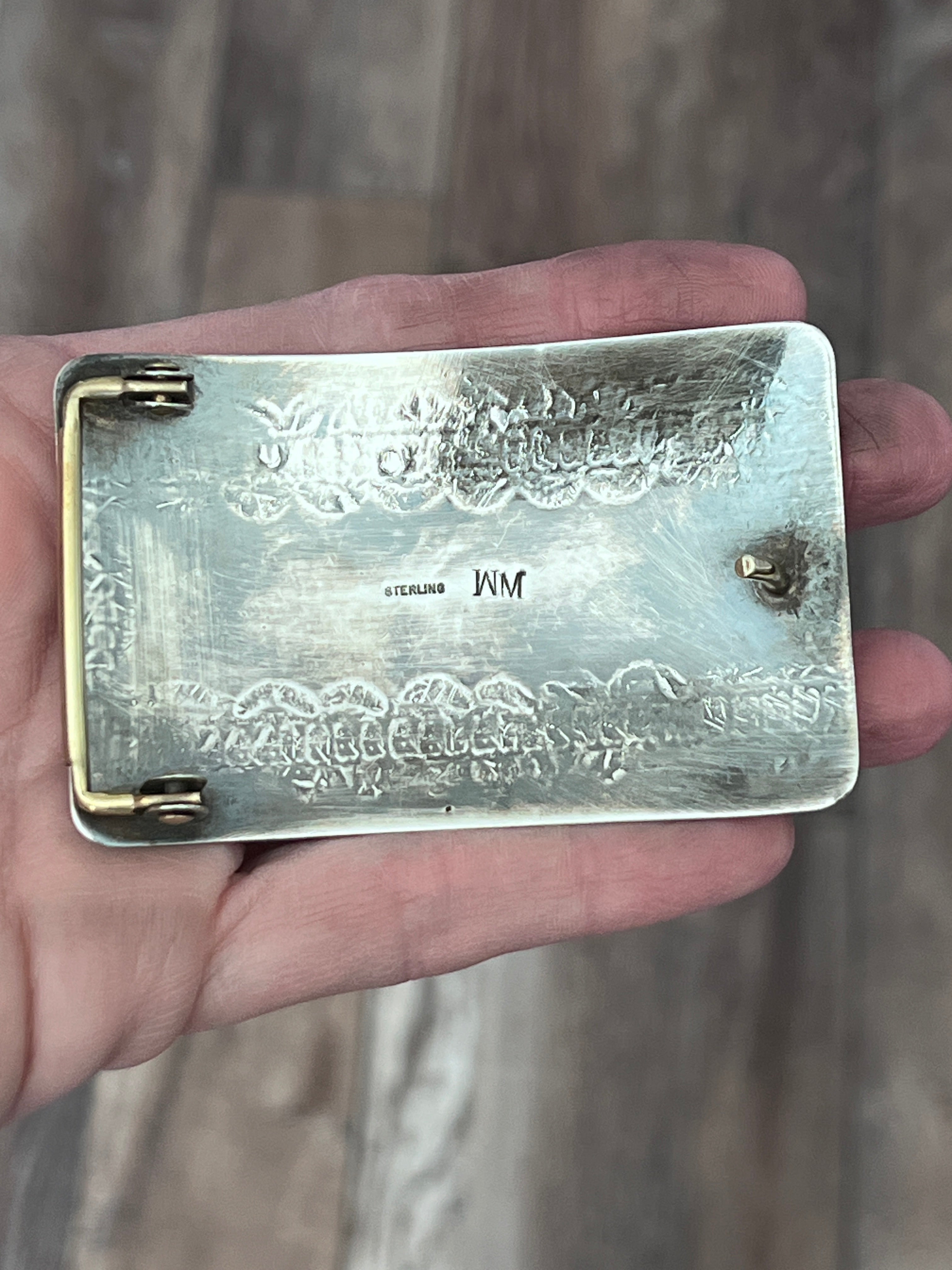 Old Pawn Sterling Silver, Kingman Turquoise & Mediterranean Coral Belt Buckle by Wilbert Meyers