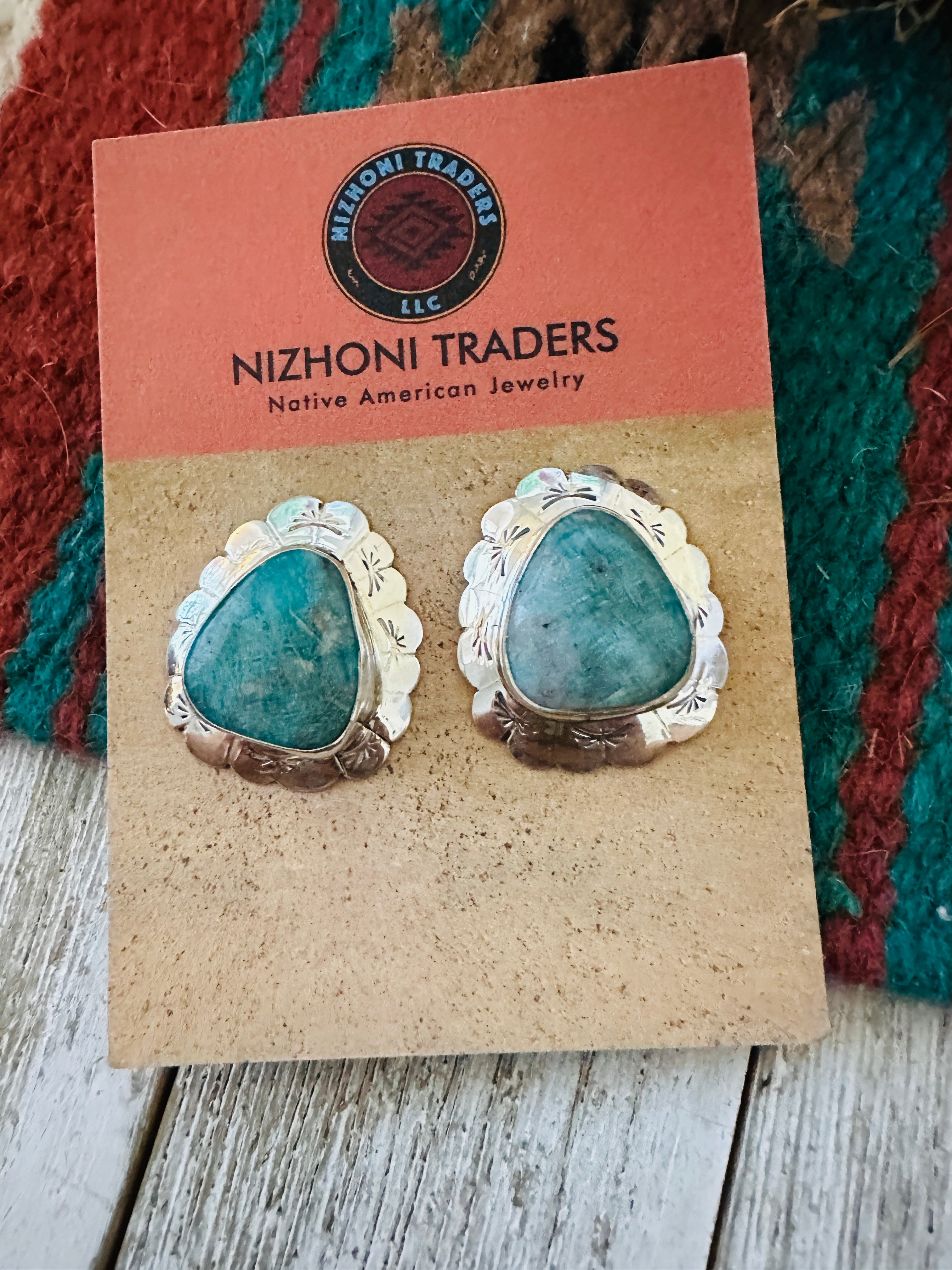 Navajo Turquoise & Sterling Silver Concho Post Earrings