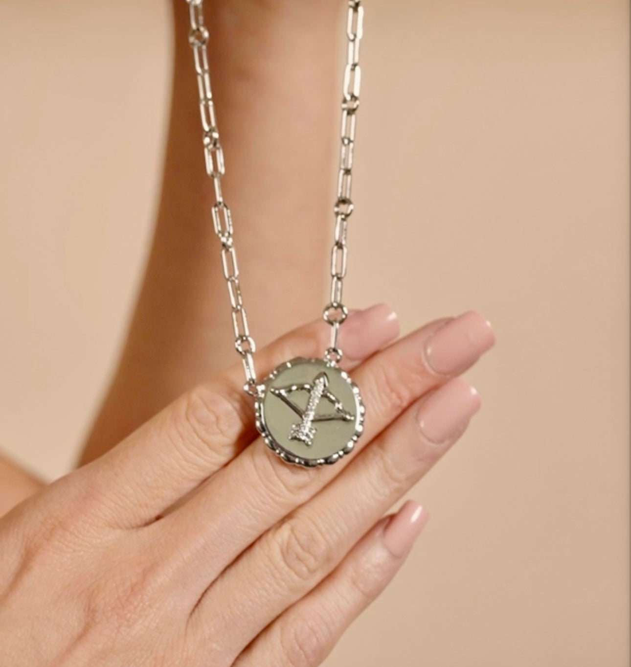 Bold CZ Zodiac Link Libra Necklace