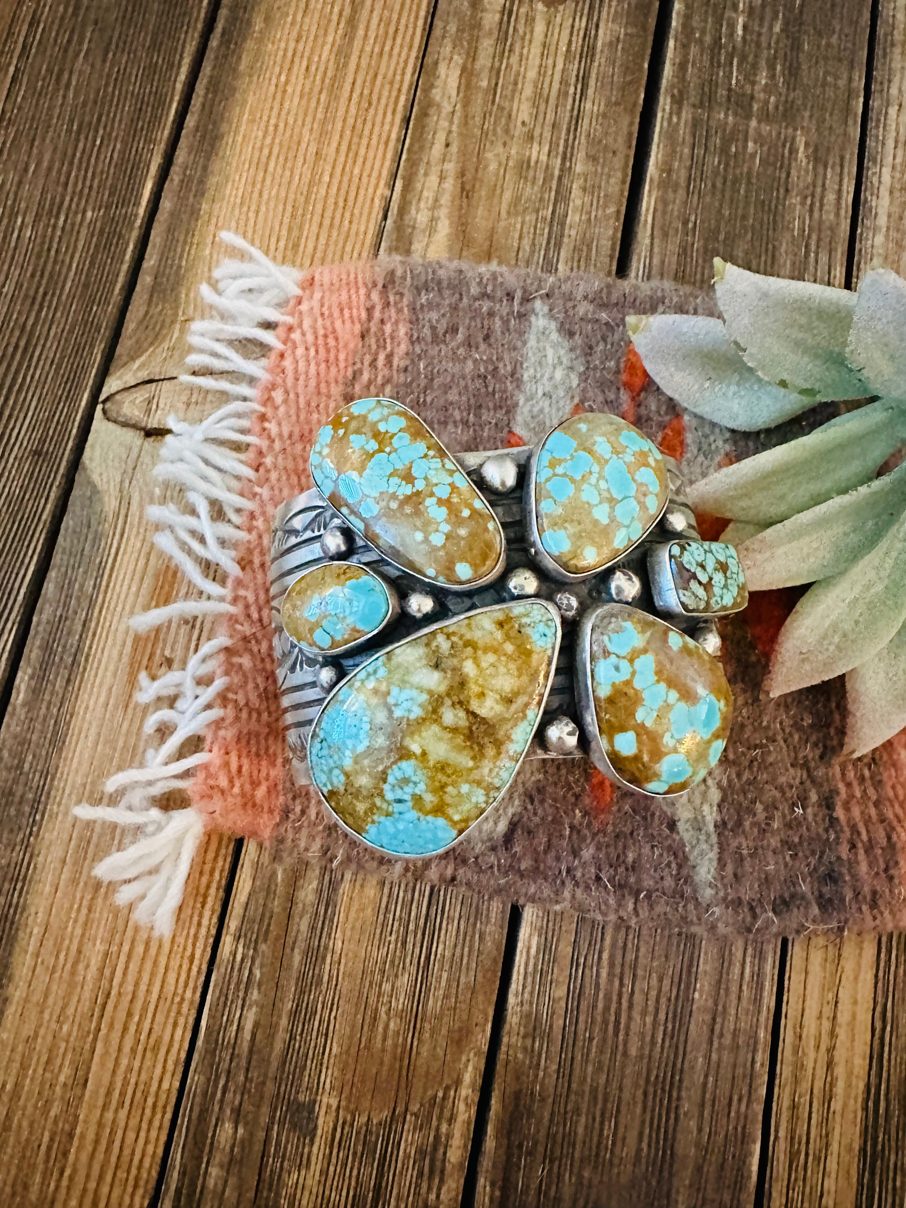 Navajo Number 8 Turquoise & Sterling Silver Cluster Cuff Bracelet