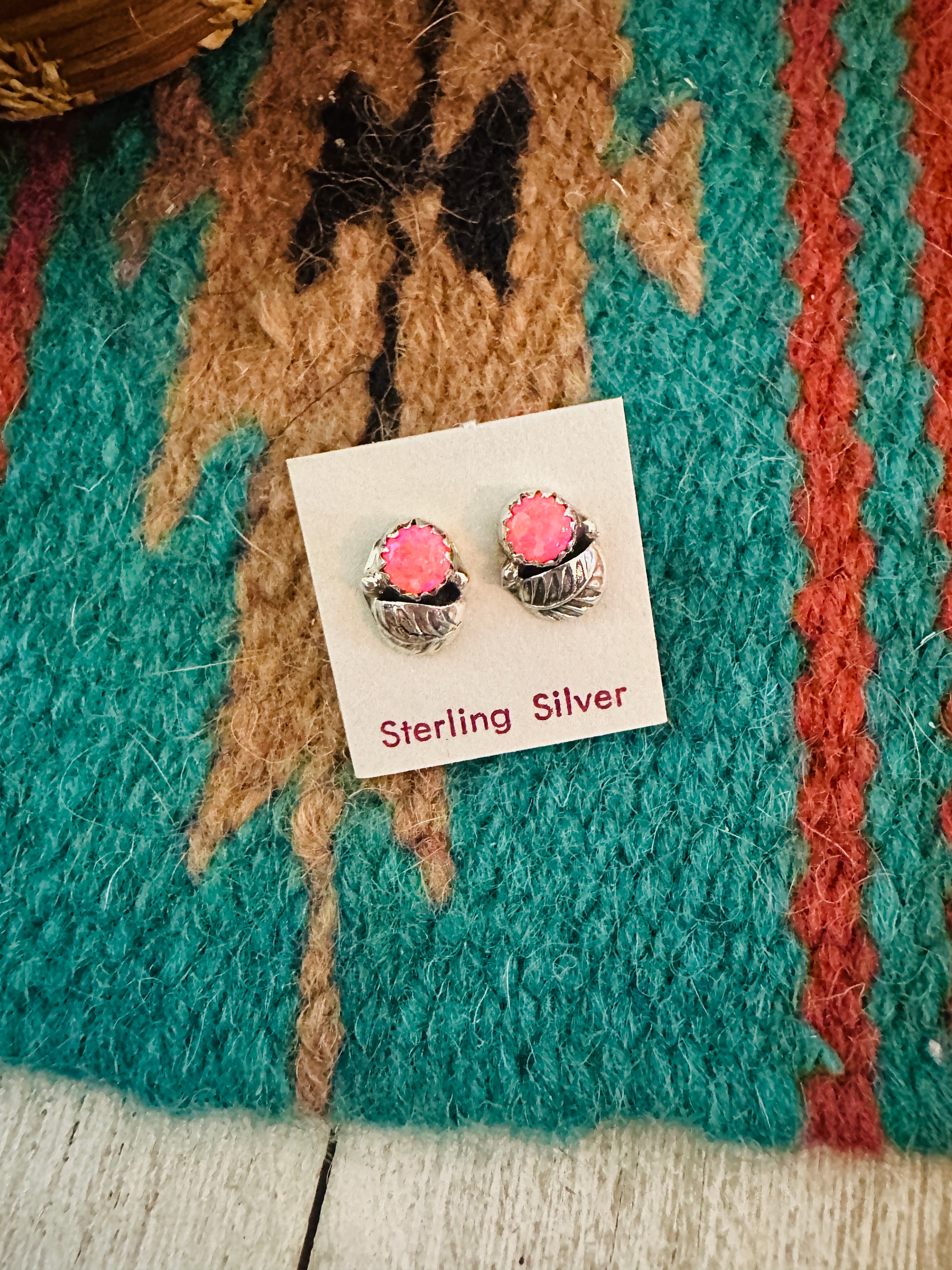 Navajo Sterling Silver & Pink Opal Stud Earrings