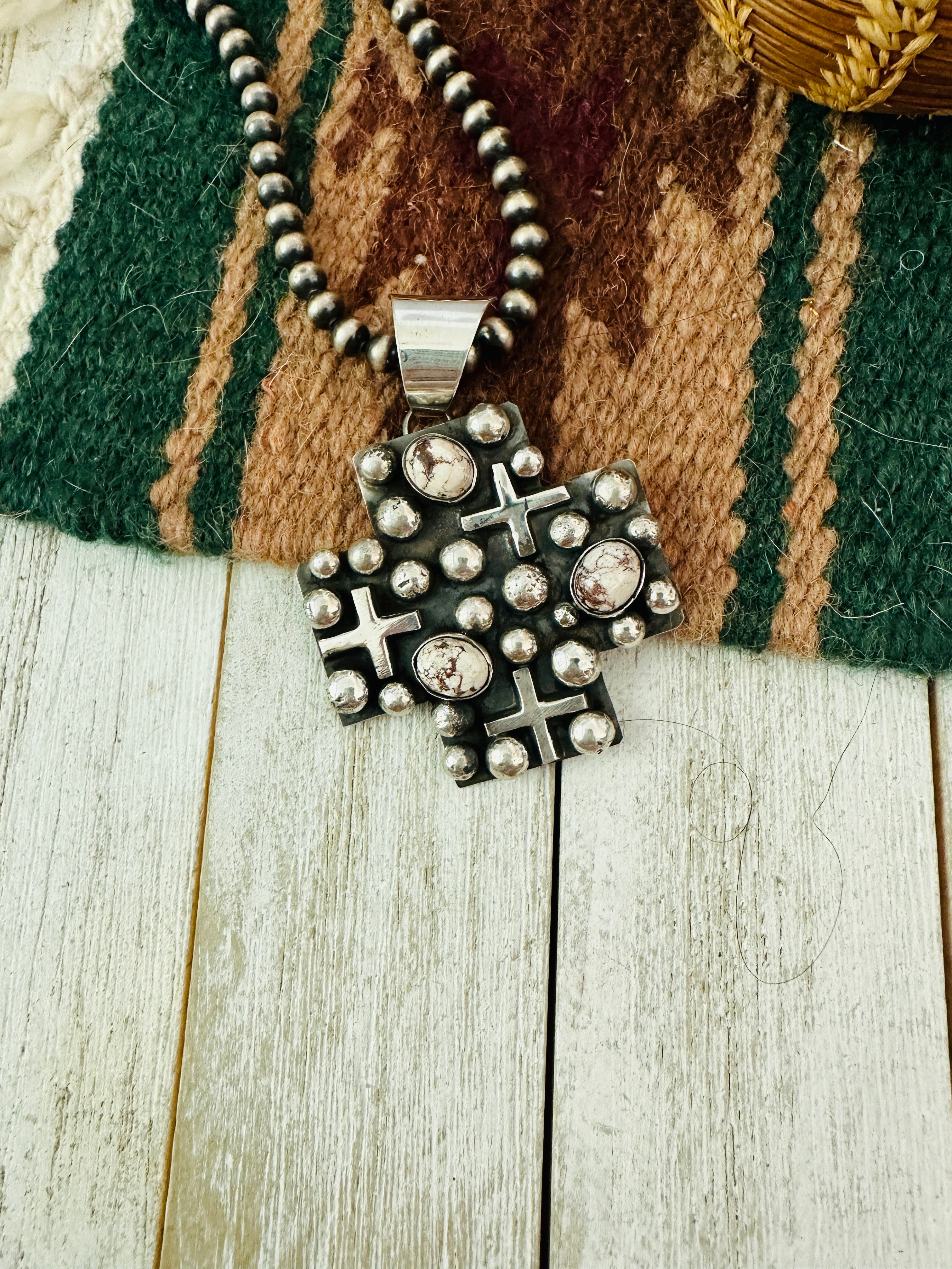 Navajo Sterling Silver & Wild Horse Cross Pendant by Chimney Butte