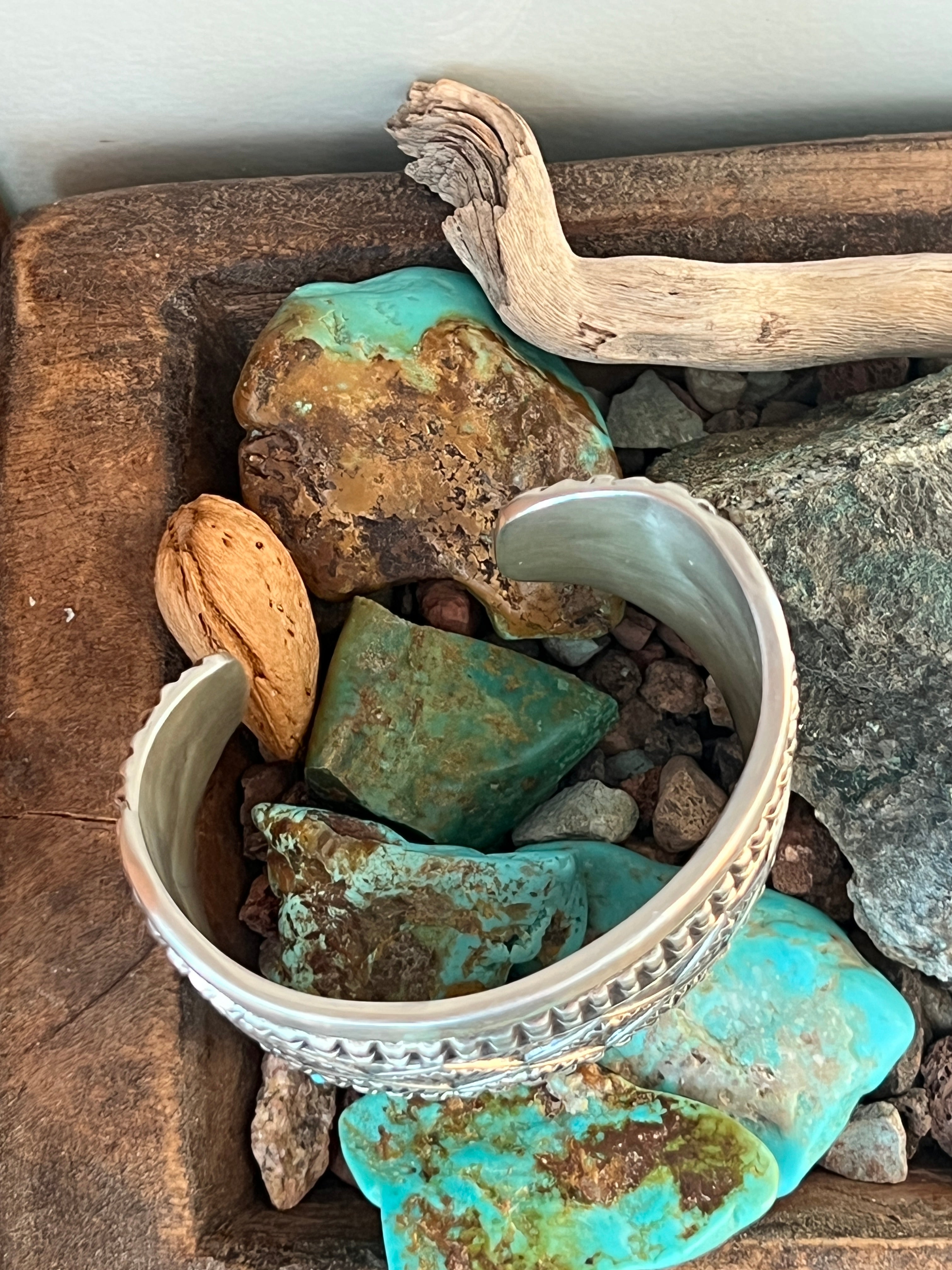 Handcrafted Old Pawn Sterling Silver Deep Stamped Cuff Bracelet by Elvira Bill