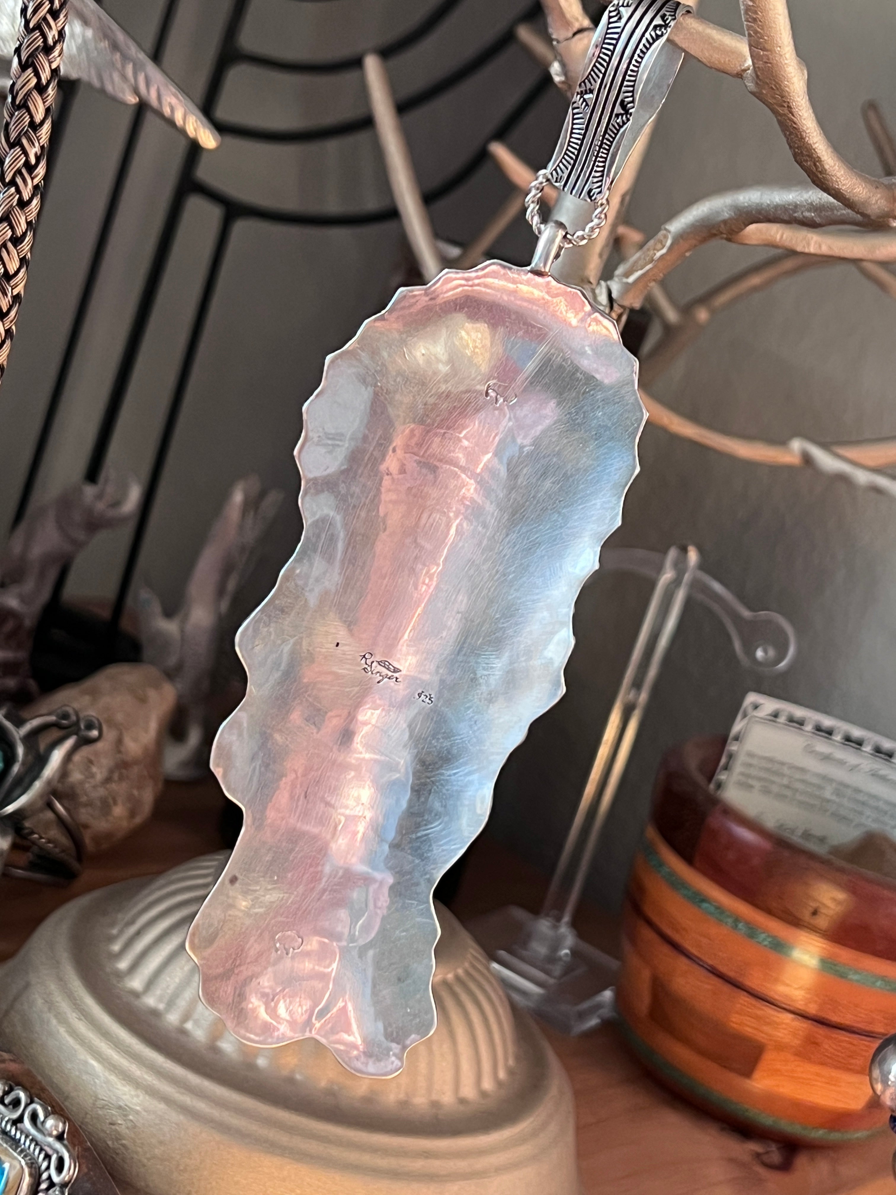 Richard Singer Sterling Silver Sun Dancer Kachina Pendant with Sleeping Beauty Turquoise