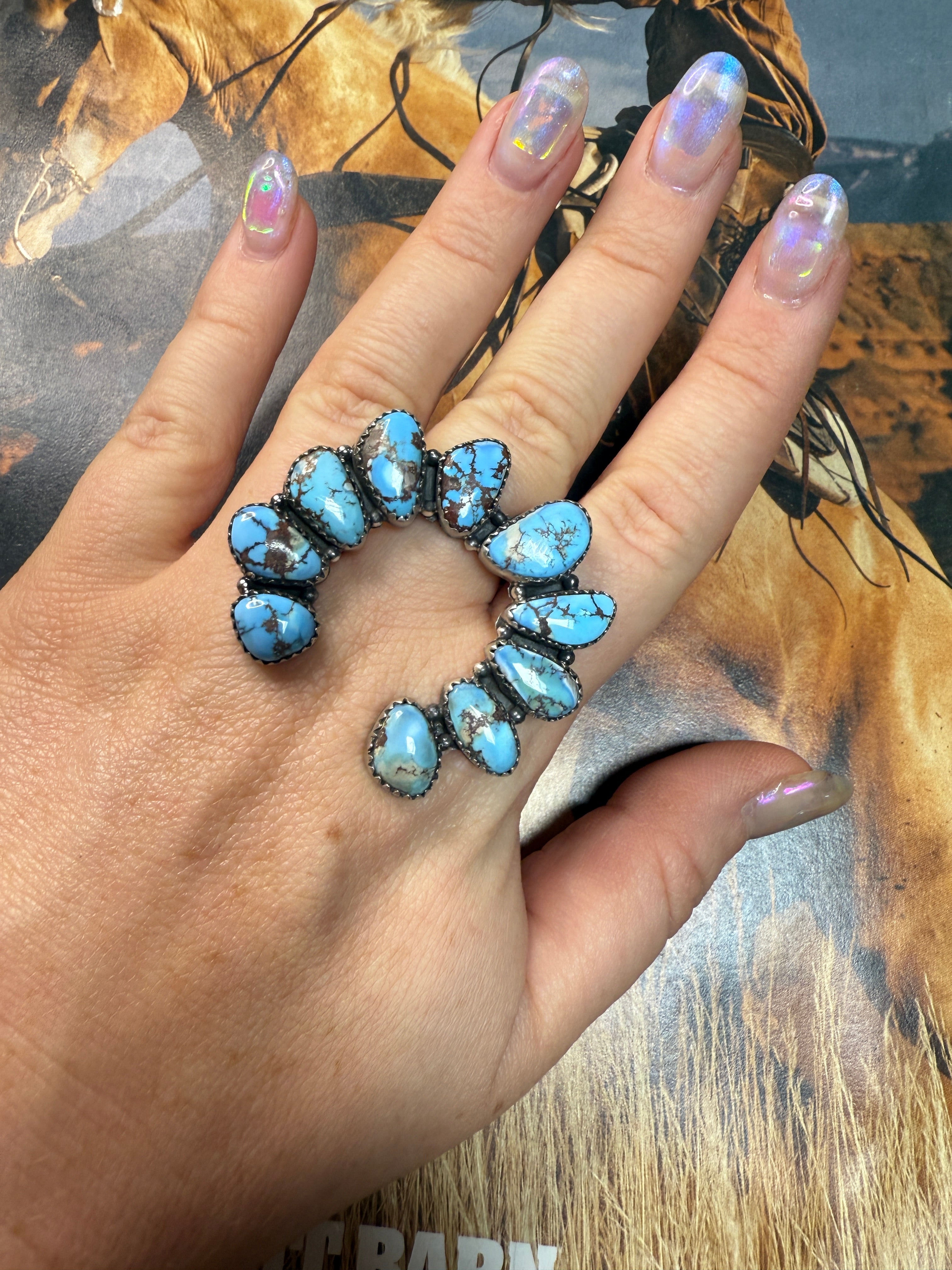 Handmade Sterling Silver Adjustable Multi Stone Naja Ring