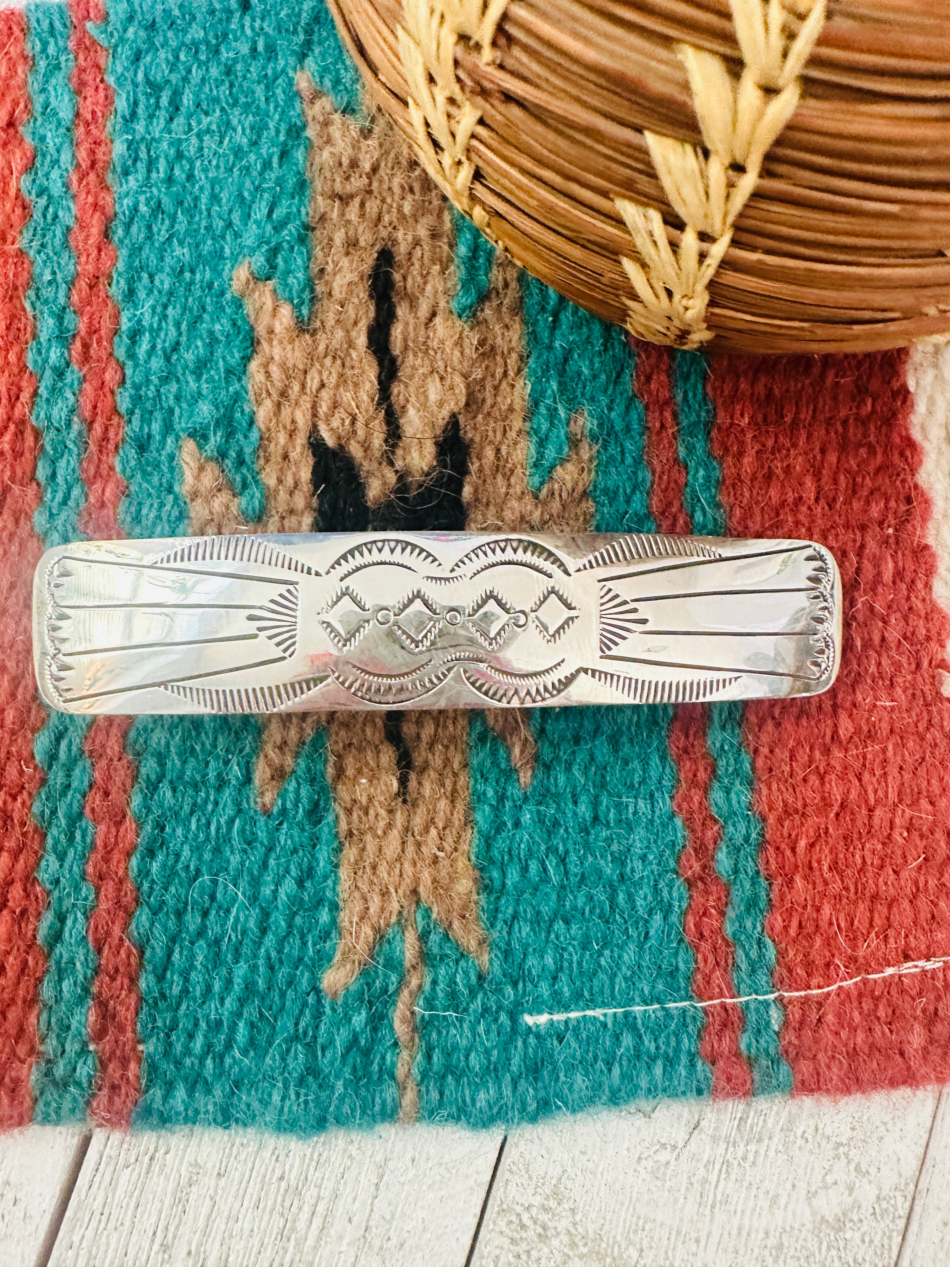 Navajo Hand Stamped Sterling Silver Hair Barrette