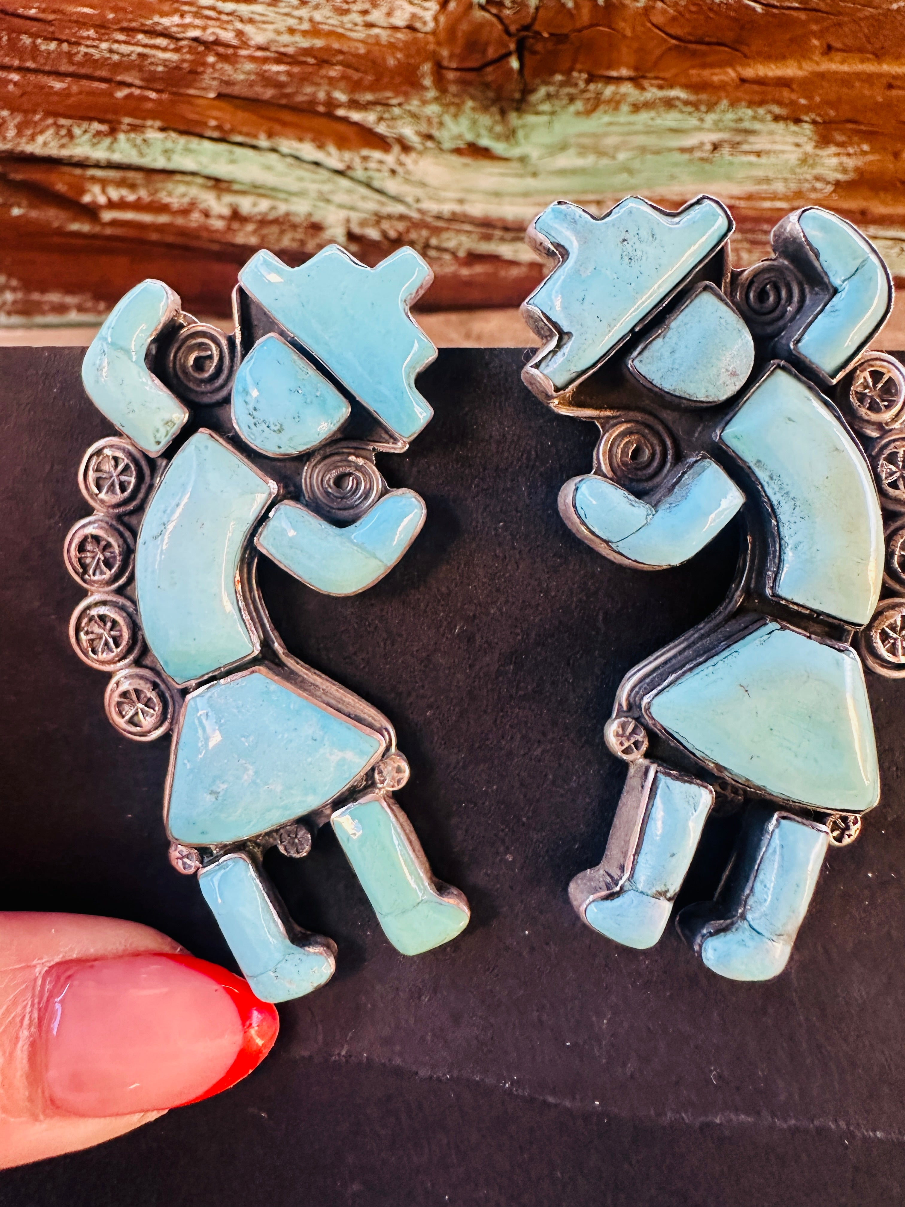 Handcrafted Turquoise & Sterling Silver Kokopelli Clip On Earrings by Federico Jimenez