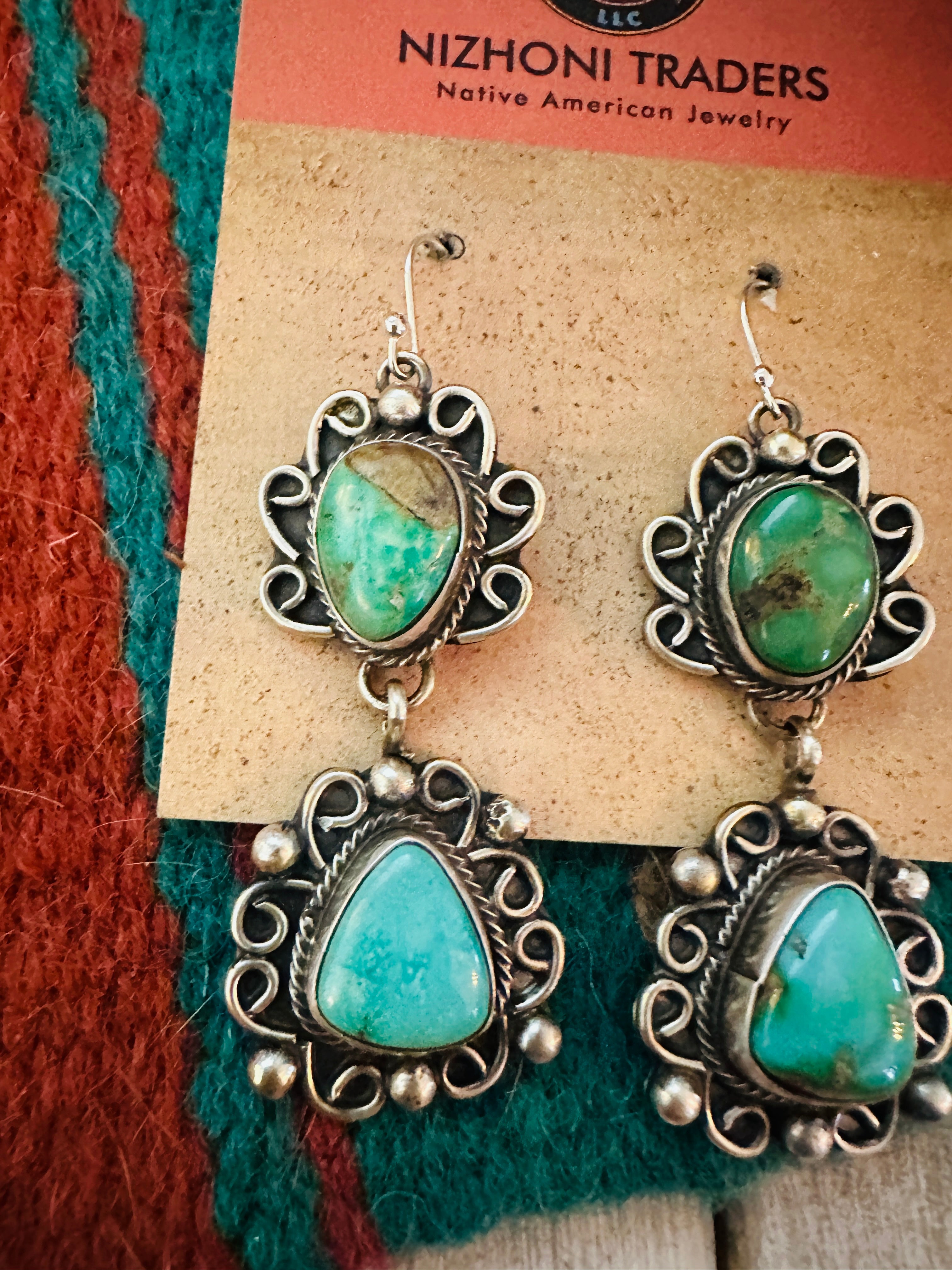 Navajo Turquoise & Sterling Silver Dangle Earrings by Sheila Becenti
