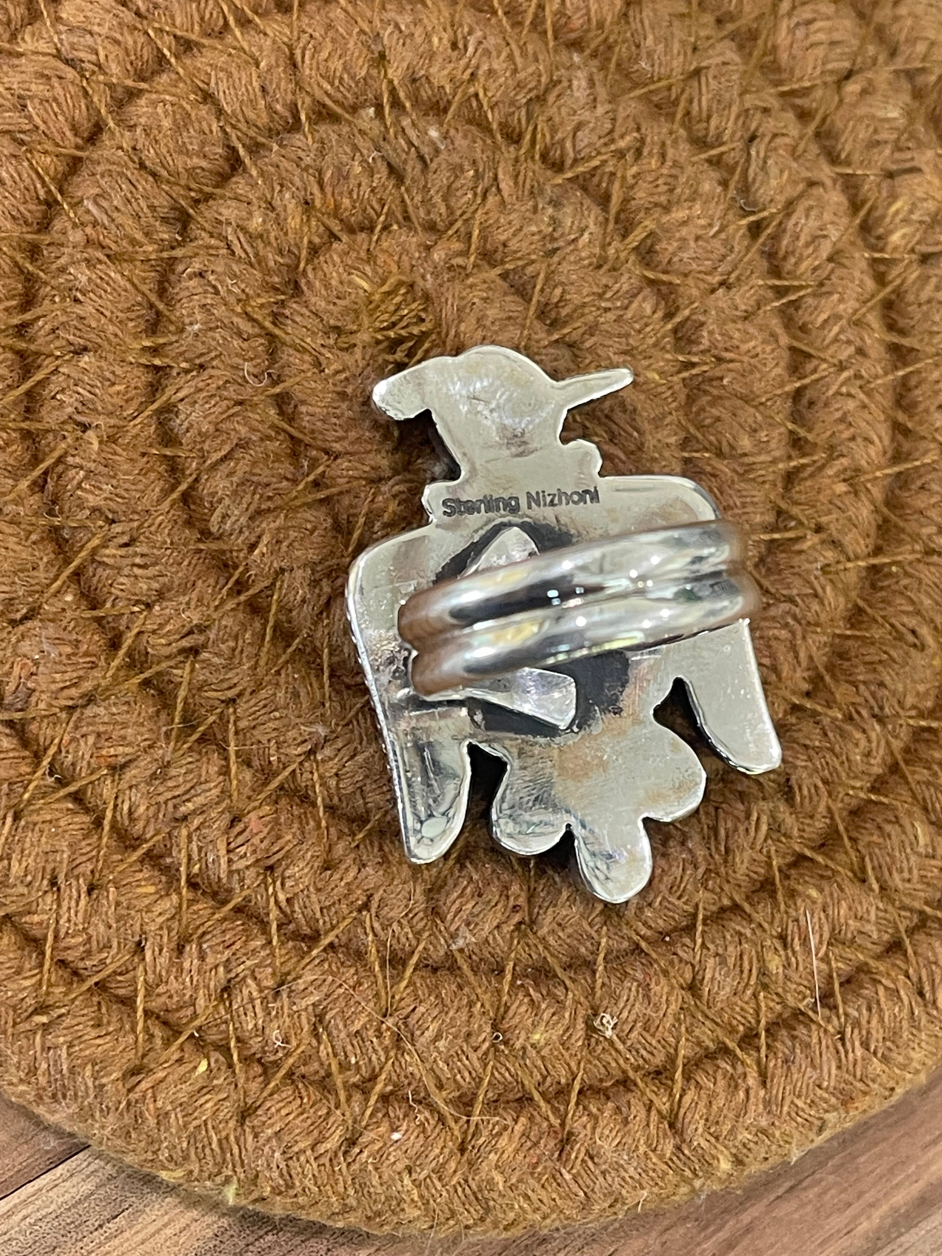 Handmade Sterling Silver & Multi Stone Thunderbird Adjustable Ring