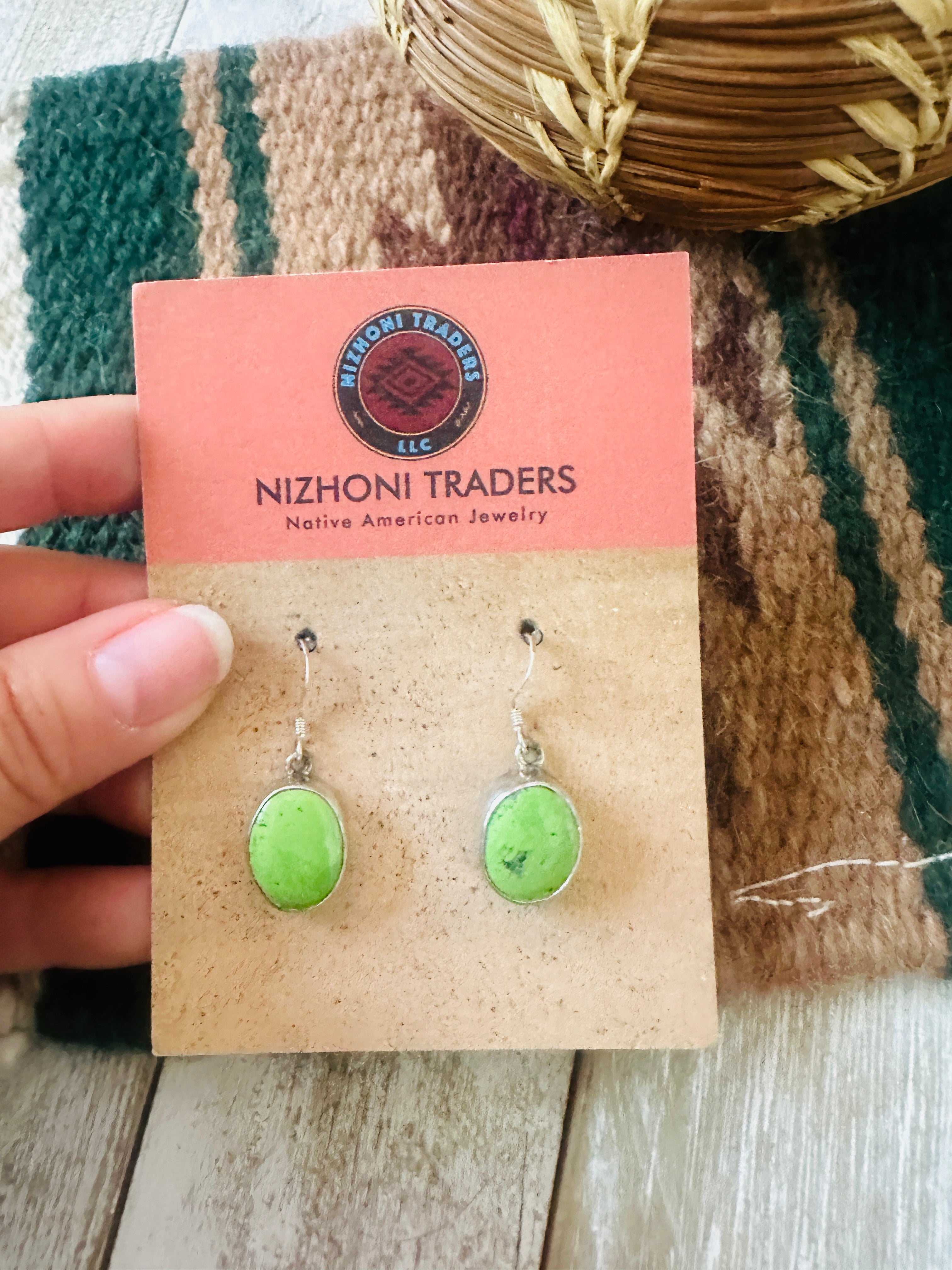 Navajo Green Turquoise & Sterling Silver Dangle Earrings