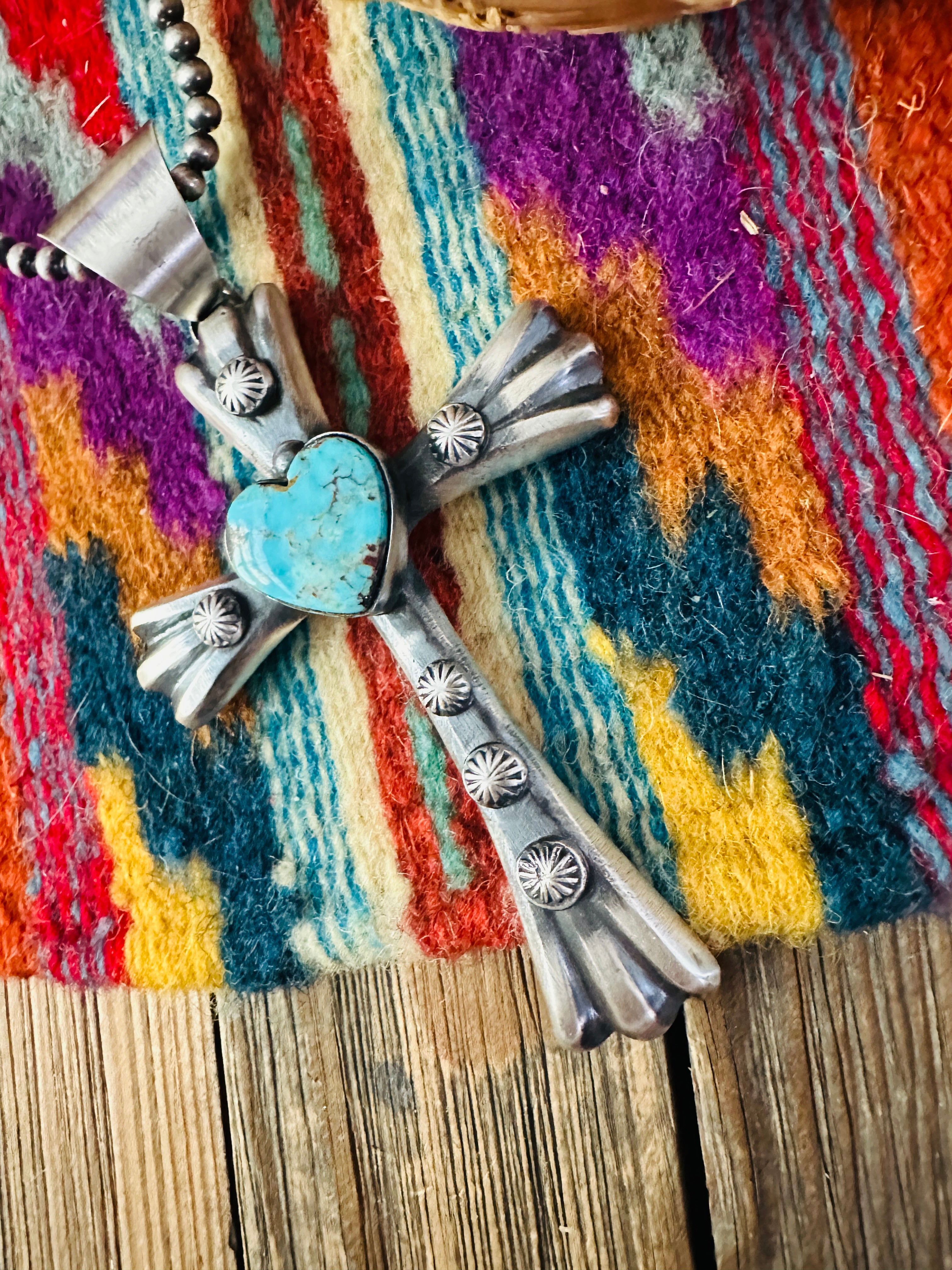 Handcrafted Turquoise & Sterling Silver Heart Cross Pendant by Chimney Butte