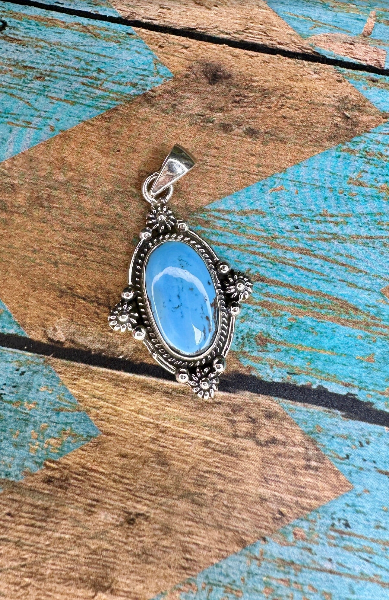 Beautiful Handmade Sterling Silver & Golden Hills Turquoise Single Stone Pendant