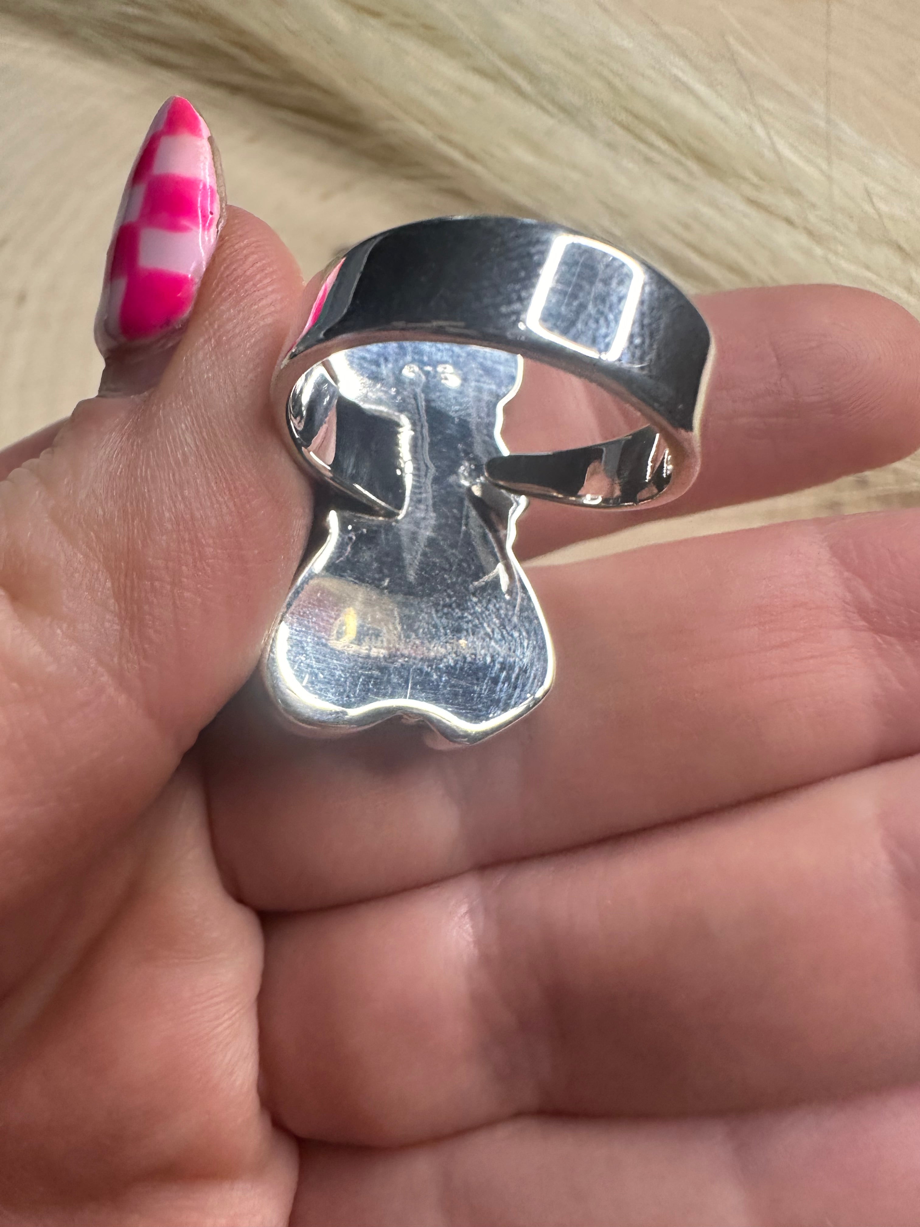 Beautiful Handmade Golden Hills Turquoise And Sterling Silver Adjustable 6 Stone Ring