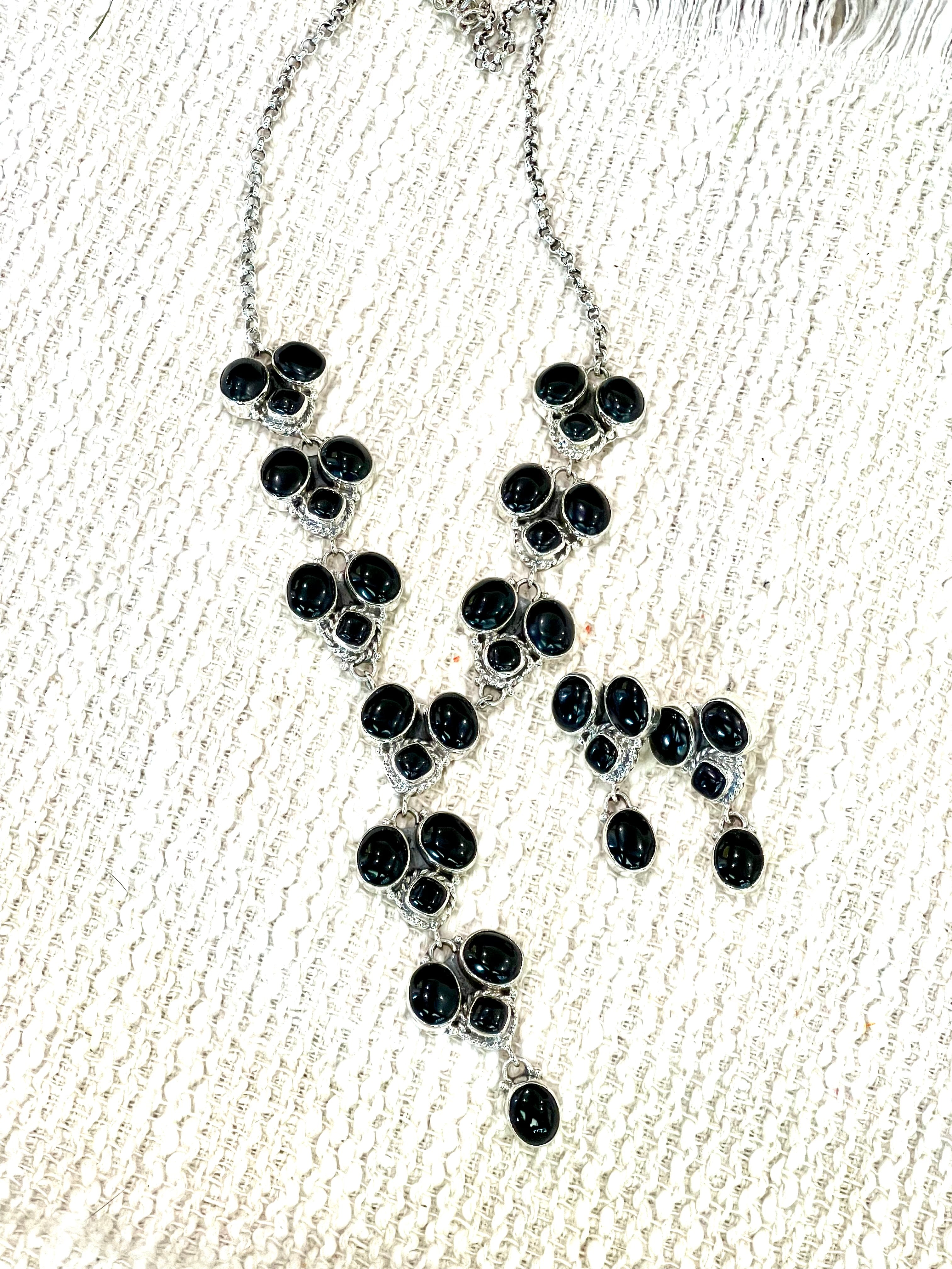 Beautiful Handmade Sterling Silver & Onyx Necklace And Earring Set