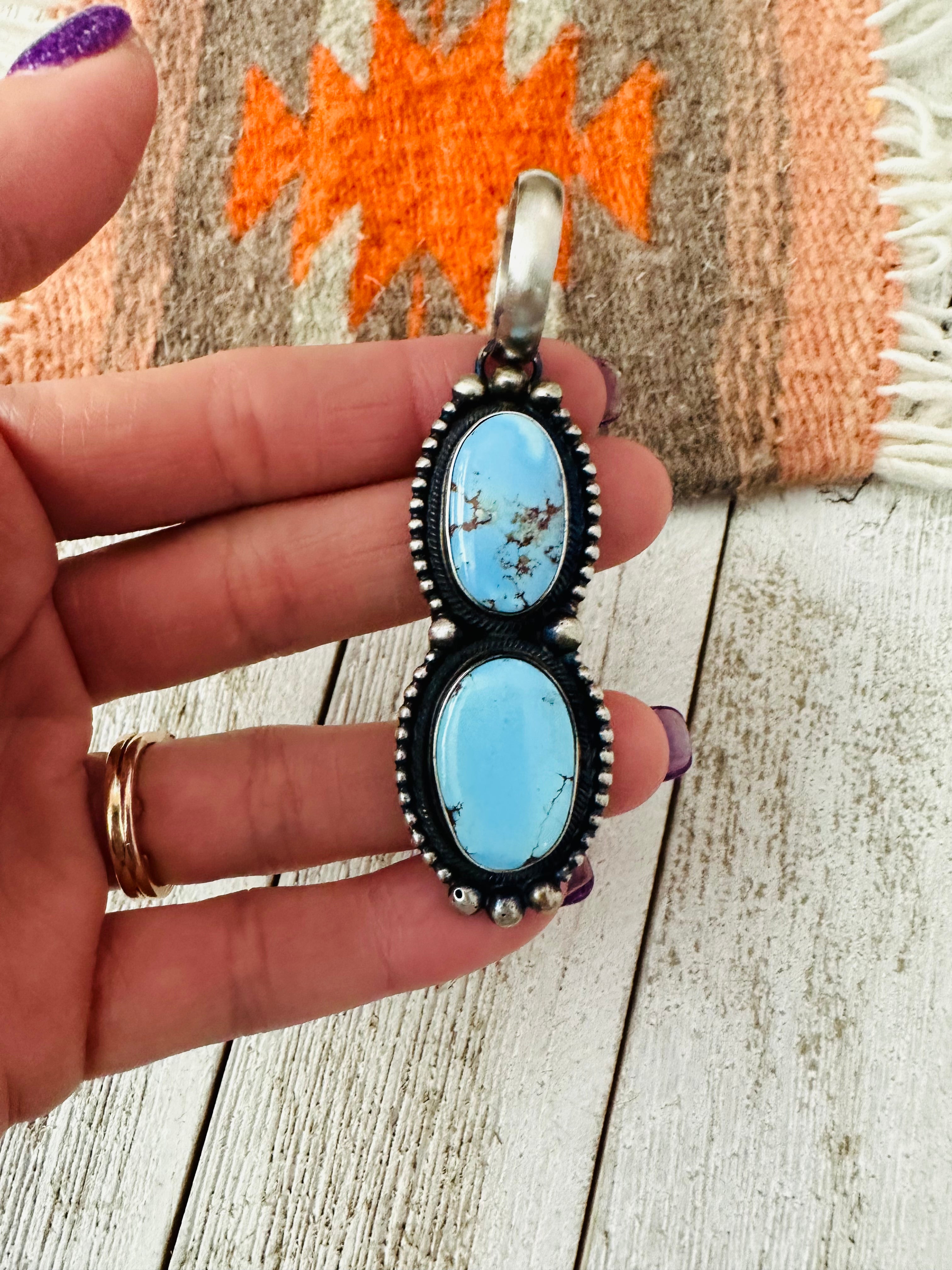 Navajo Golden Hills Turquoise & Sterling Silver Pendant