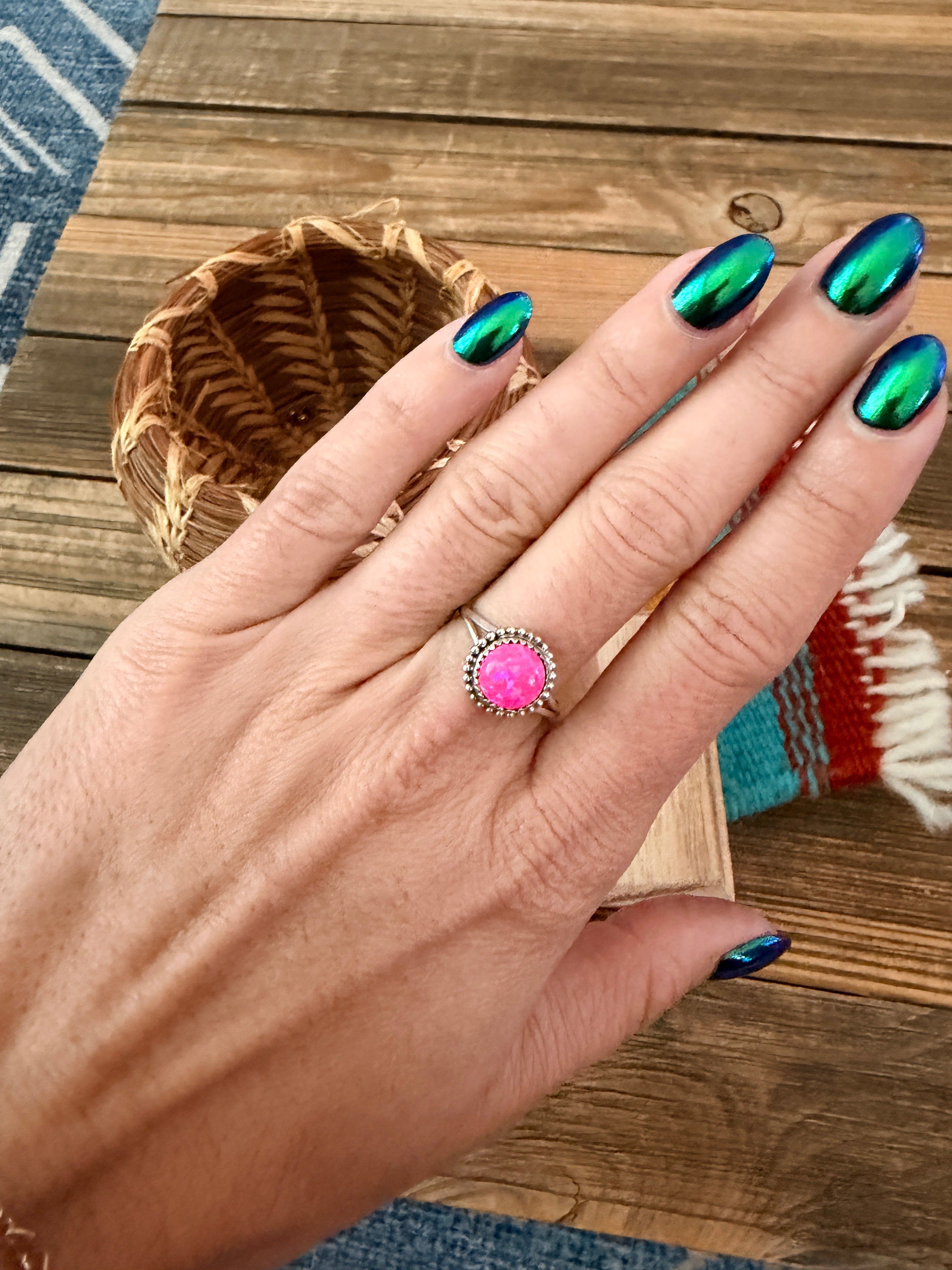 Handcrafted Pink Opal & Sterling Silver Ring