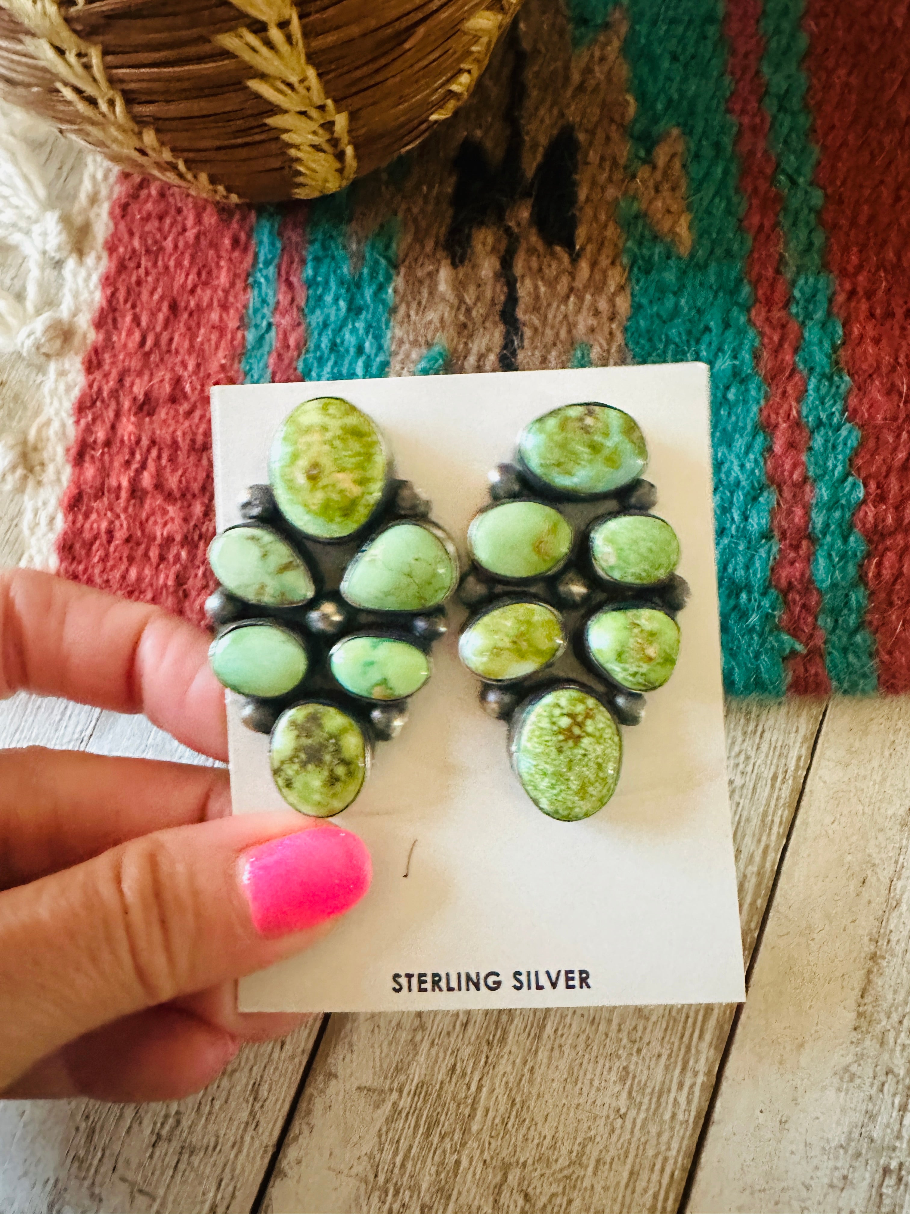 Navajo Sonoran Gold Turquoise & Sterling Silver Post Earrings