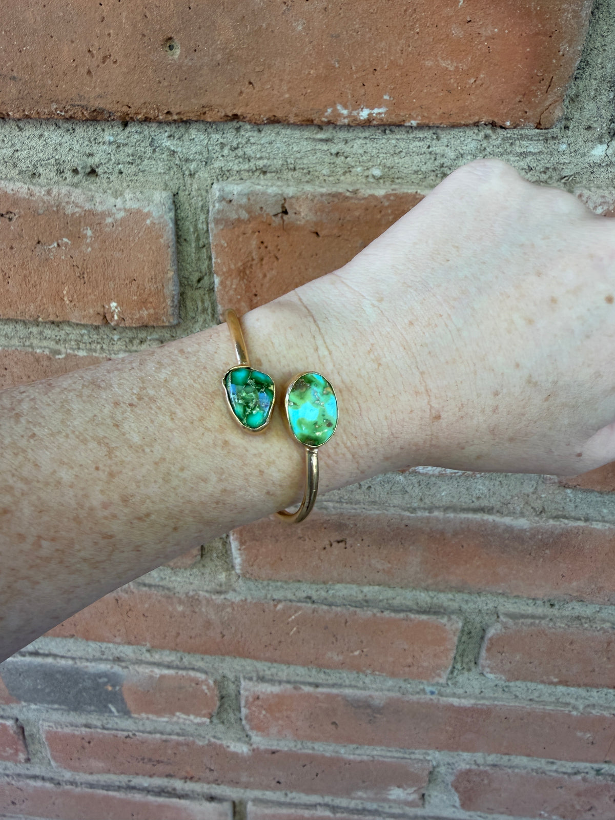 “The Golden Collection” Golden Hour Handmade Natural Sonoran Mountain Turquoise 14k Gold Plated Adjustable Bracelet Cuff