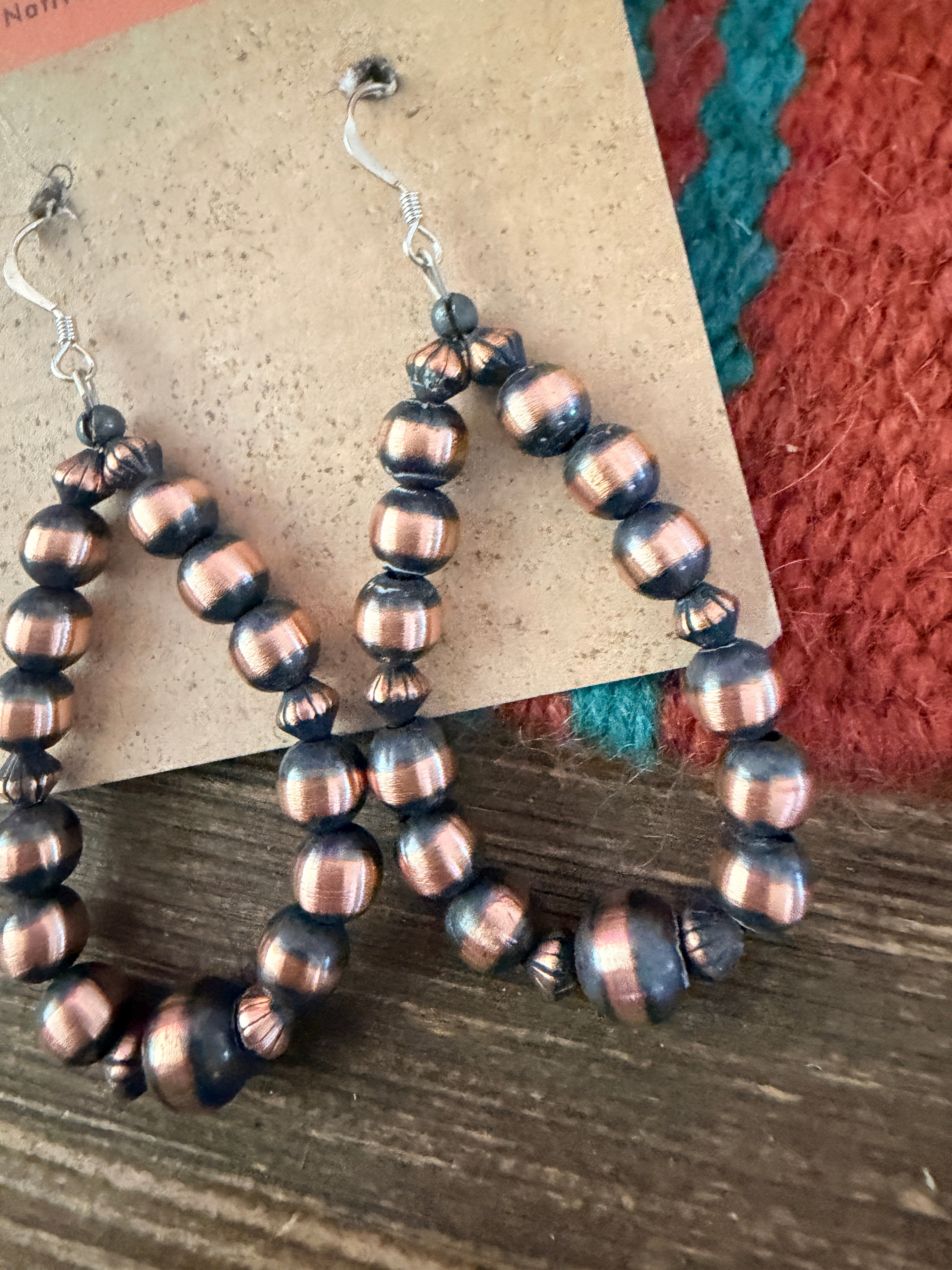Handcrafted Copper Beaded Dangle Hoop Earrings