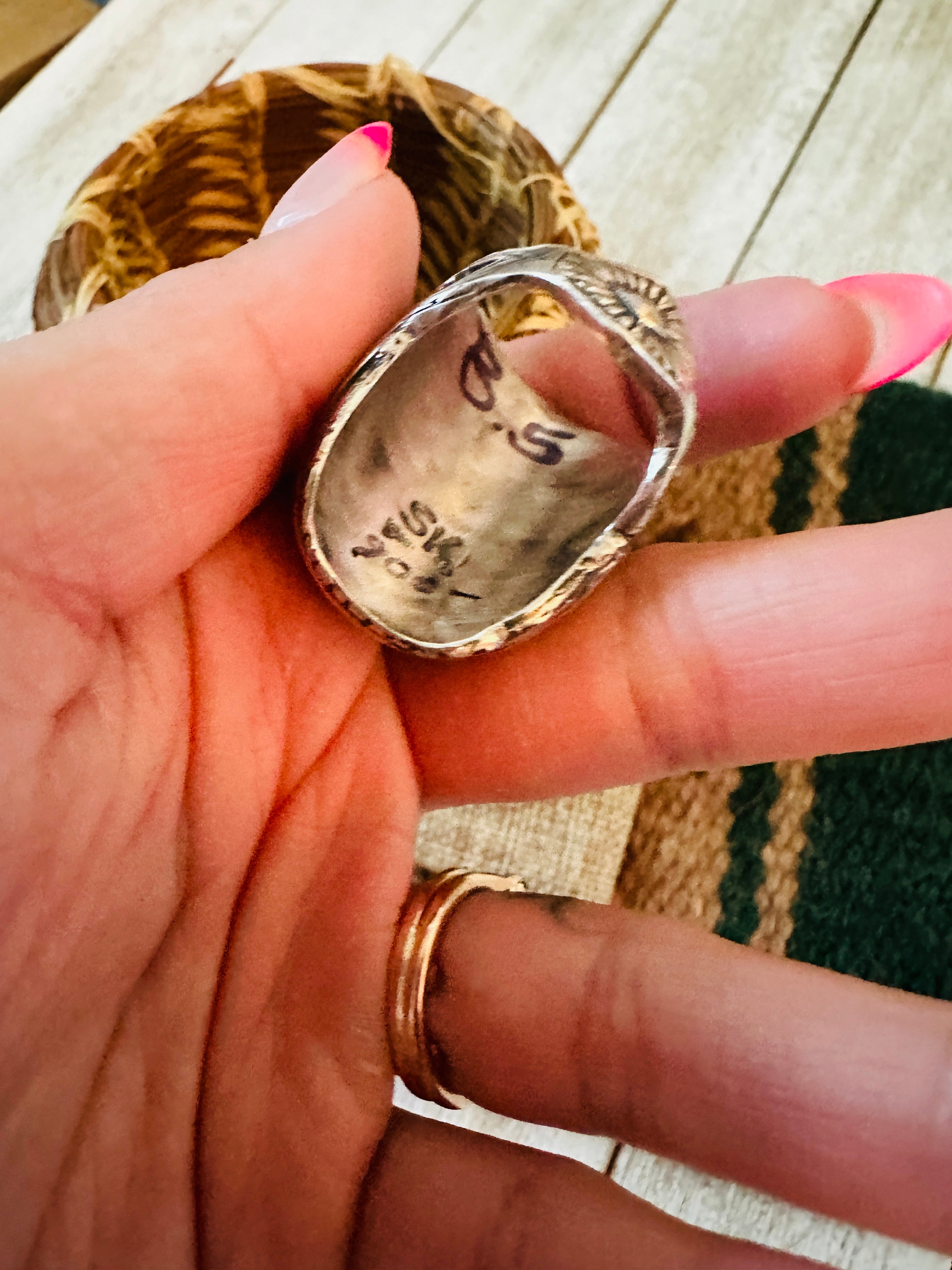 Old Pawn Handcrafted Sterling Silver & Kingman Web Turquoise Men’s Ring Size 8.5