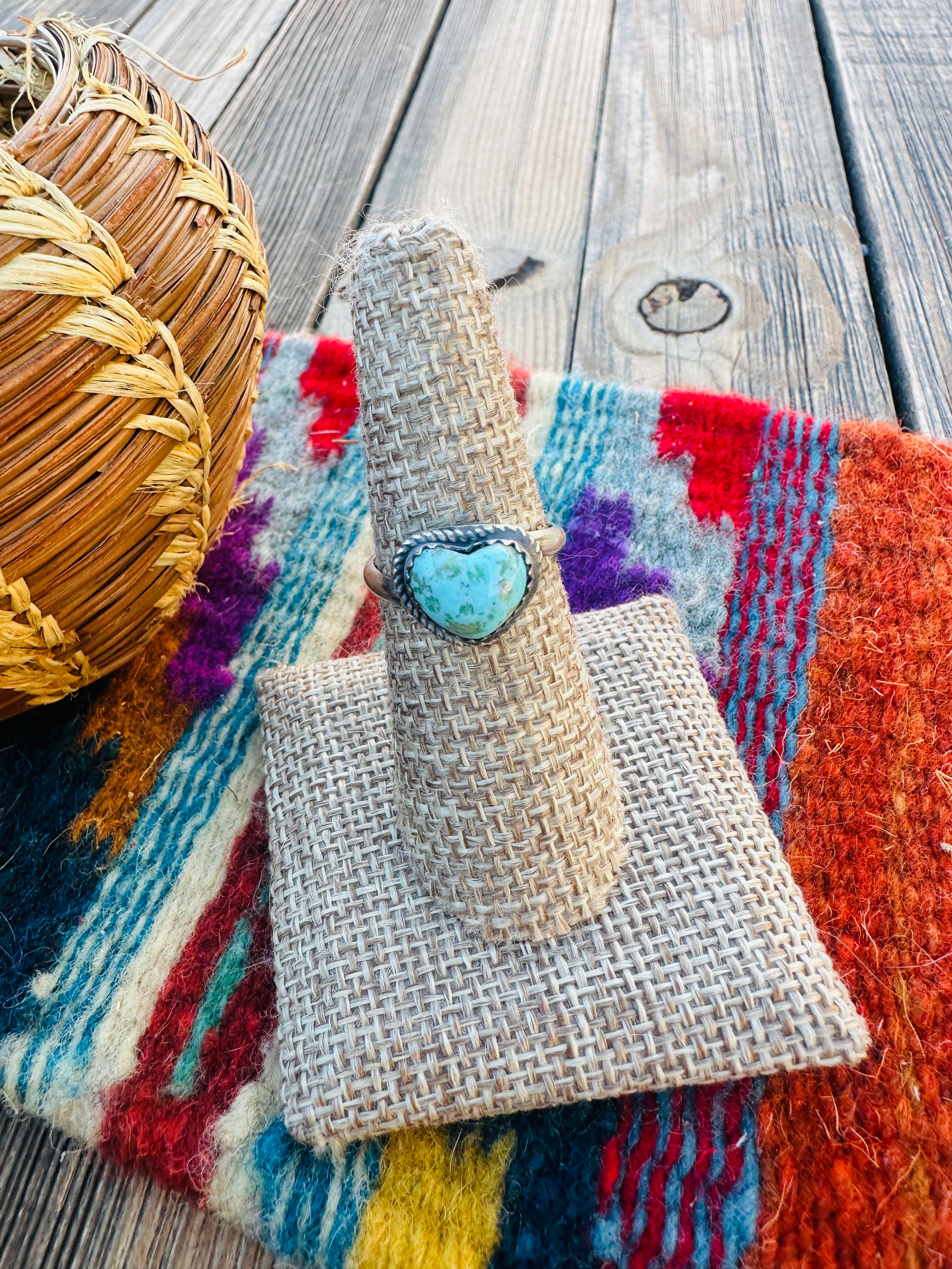 Handcrafted Turquoise & Sterling Silver Heart Adjustable Ring