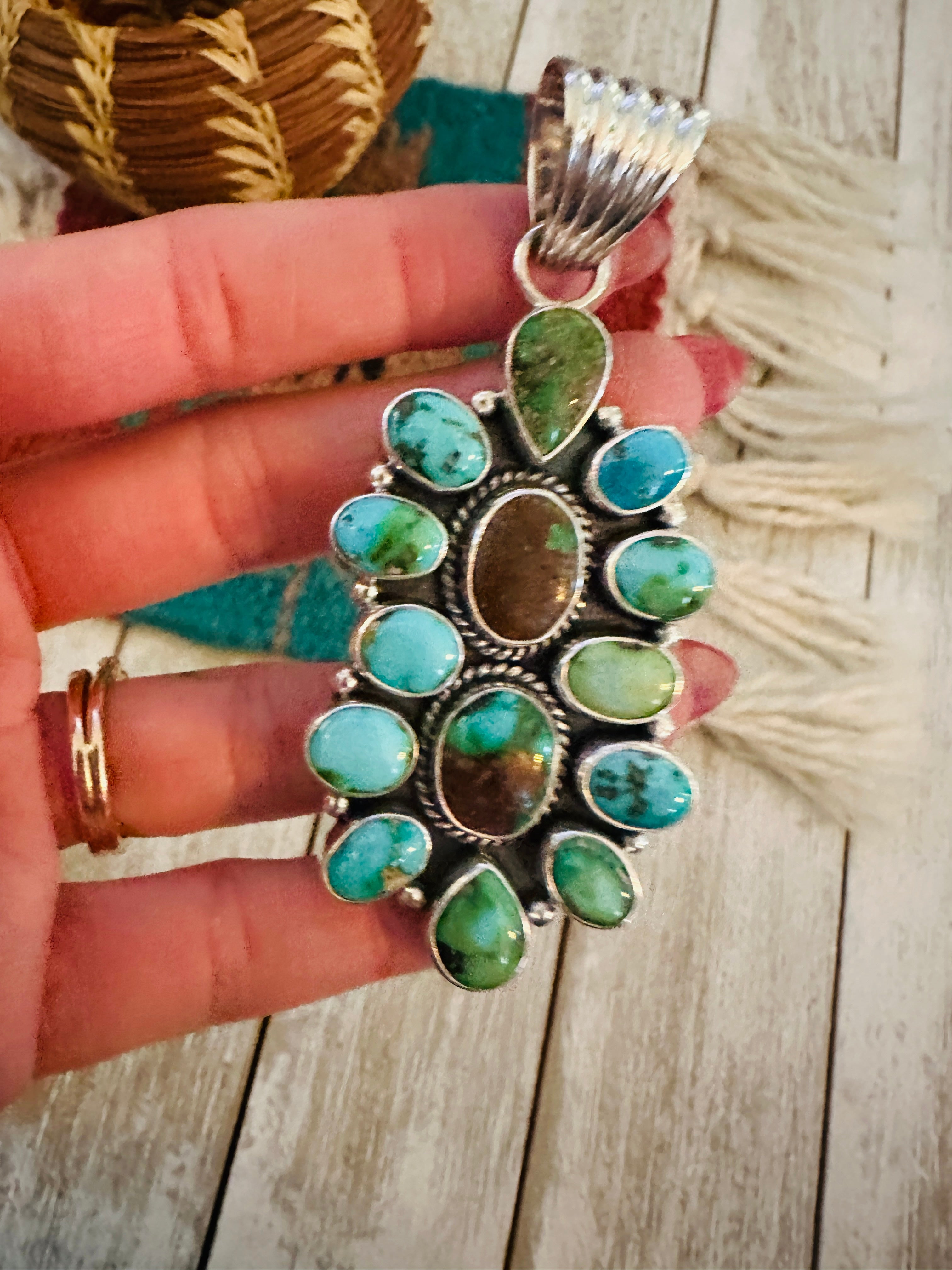 Handcrafted Sterling Silver & Sonoran Mountain Turquoise Cluster Pendant