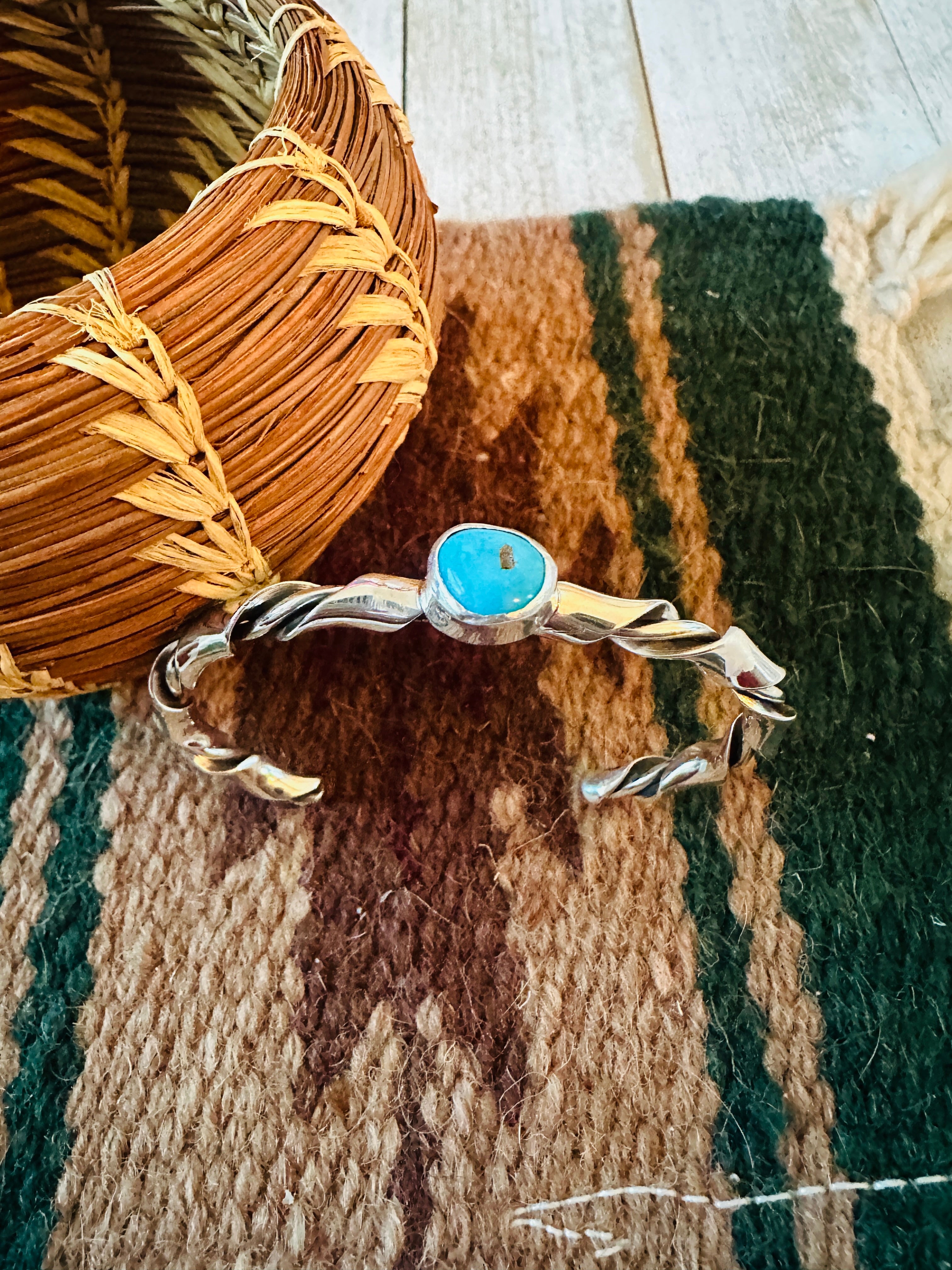 Navajo Turquoise & Twisted Sterling Silver Cuff Bracelet