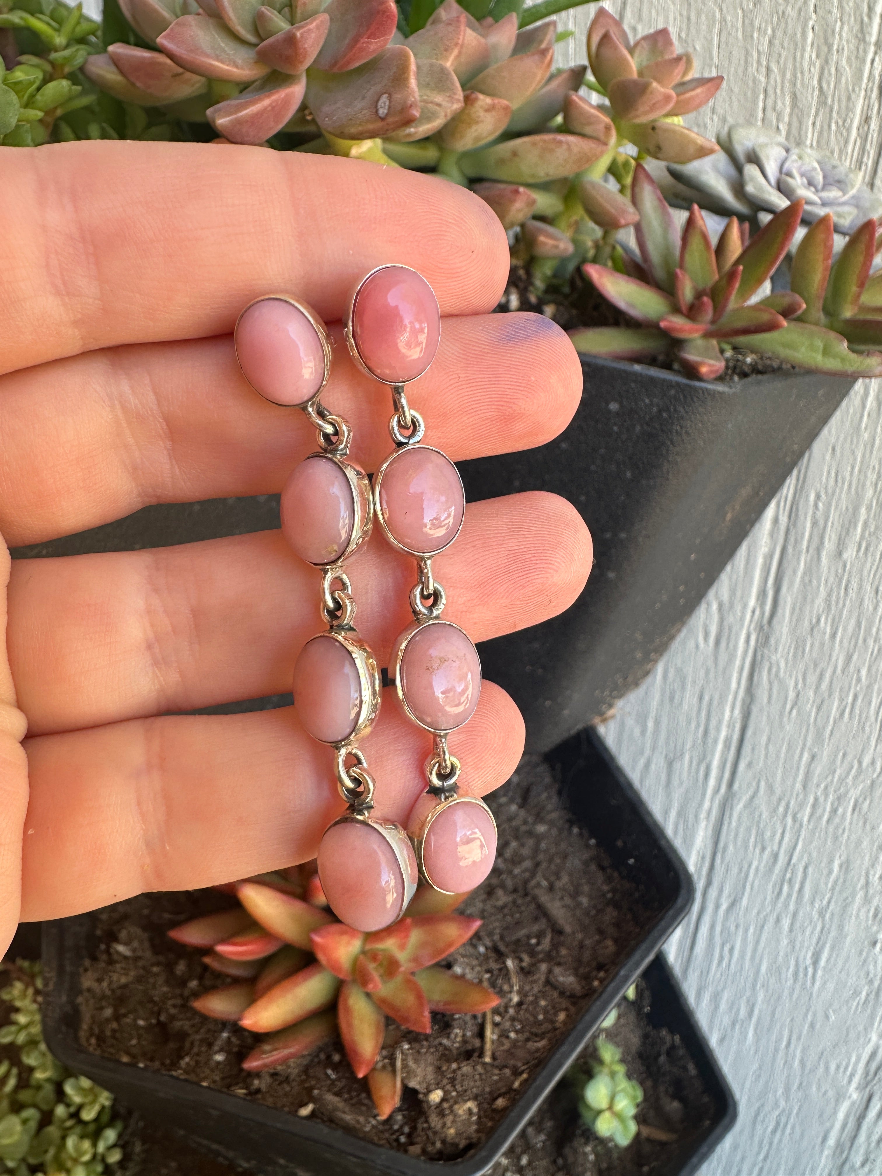 Pink Conch and Sterling Silver Handmade Dangles 4 Stone