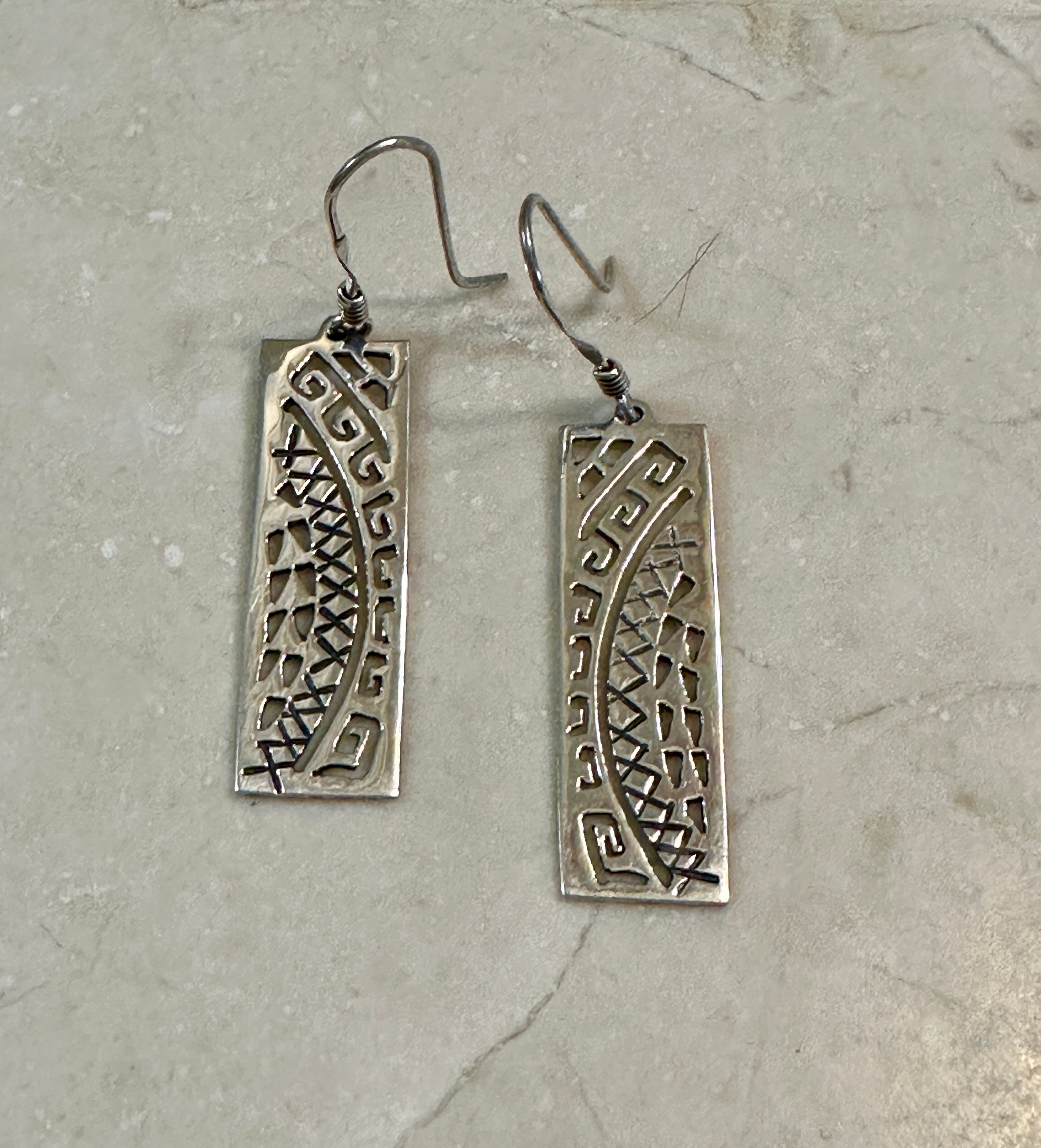 Tribal Patterned Rectangle Earrings on Hook