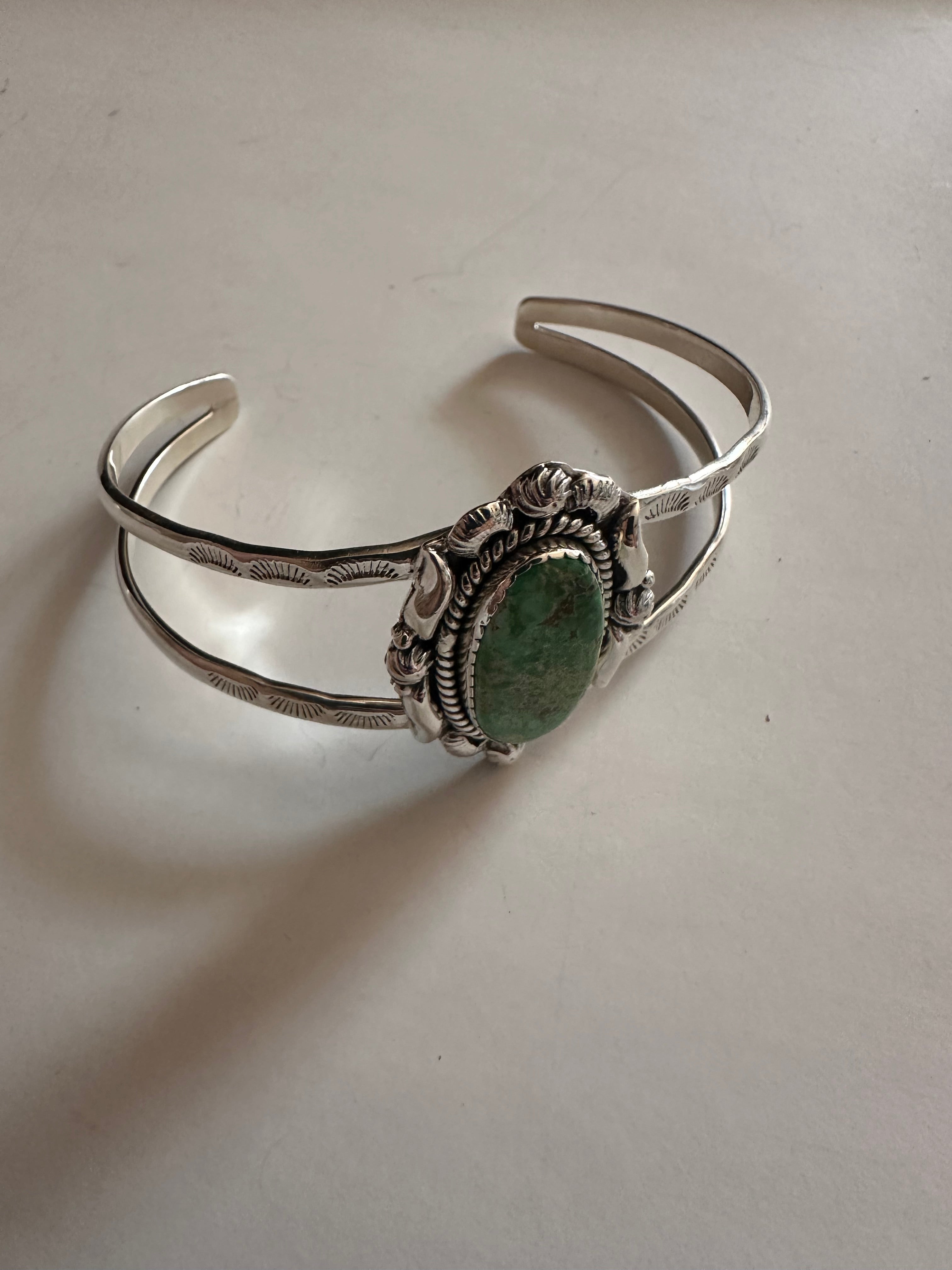 Handmade Sterling Silver & Single Stone Sonoran Turquoise Adjustable Cuff Bracelet